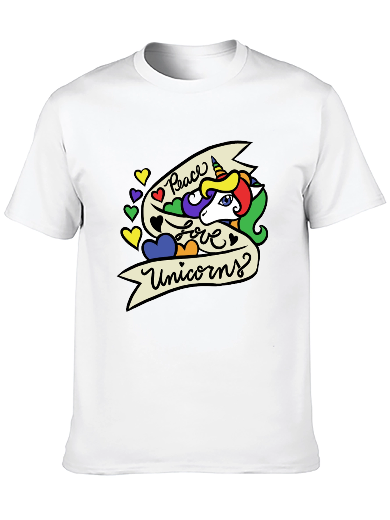 Peace Love Unicorns Graphic T-Shirt - Black - 10