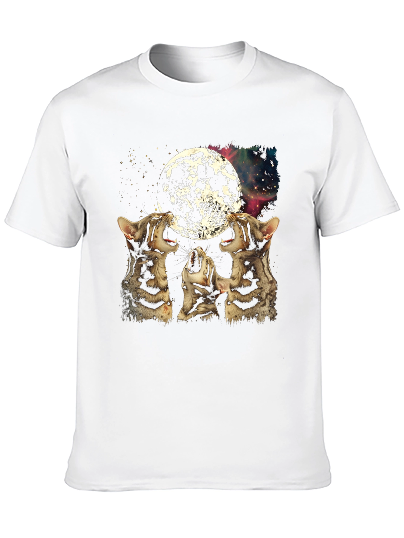 Black Three Cats Howling at Moon Graphic Tee view 10