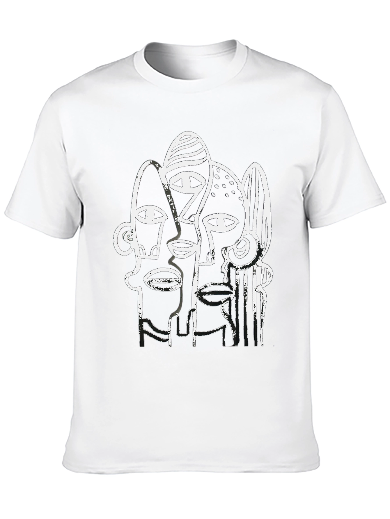 Black Abstract Faces Graphic Tee - Modern Art Shirt view 10