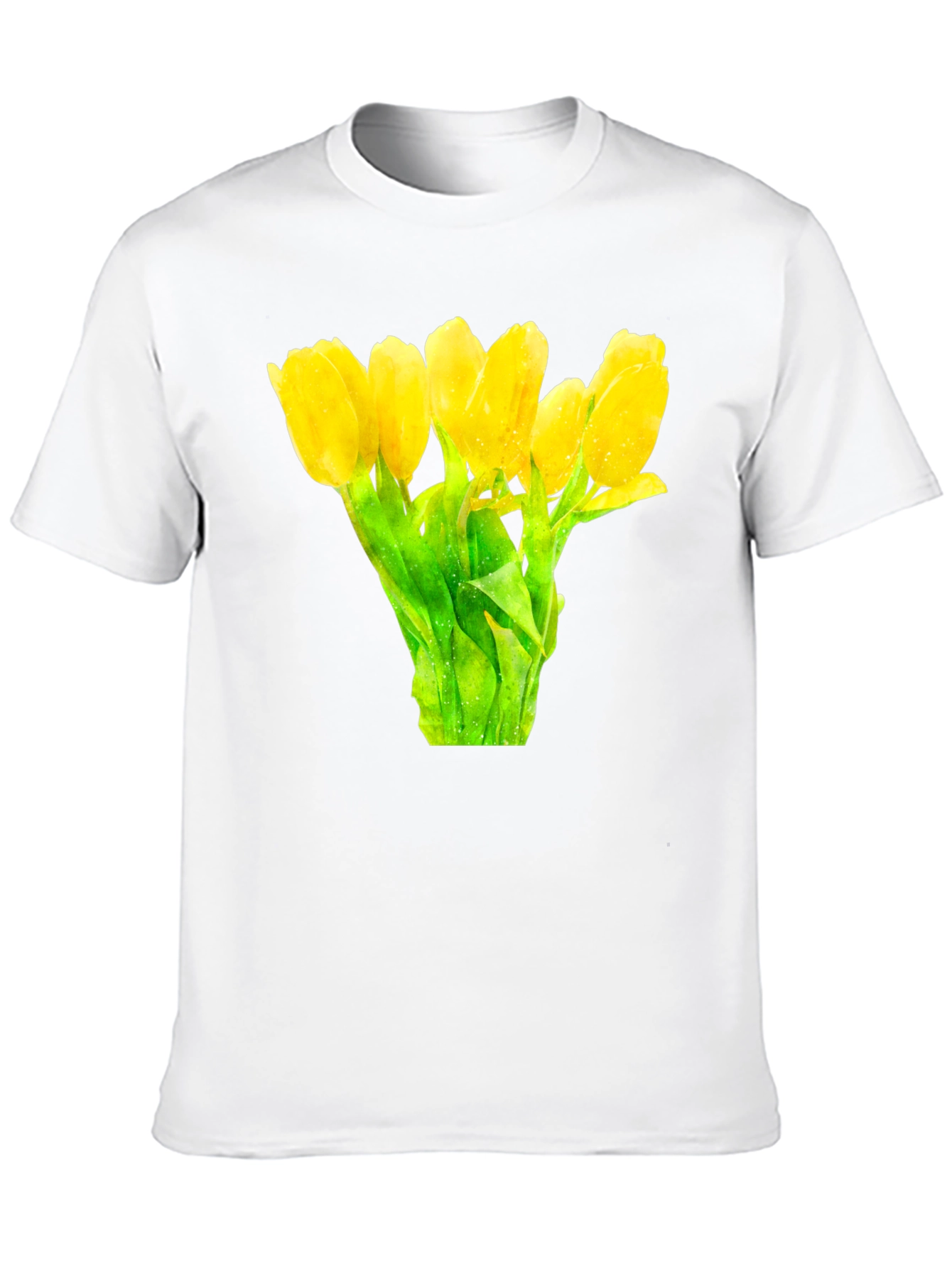 Black Floral Print Black T-Shirt -  Yellow Tulips view 10