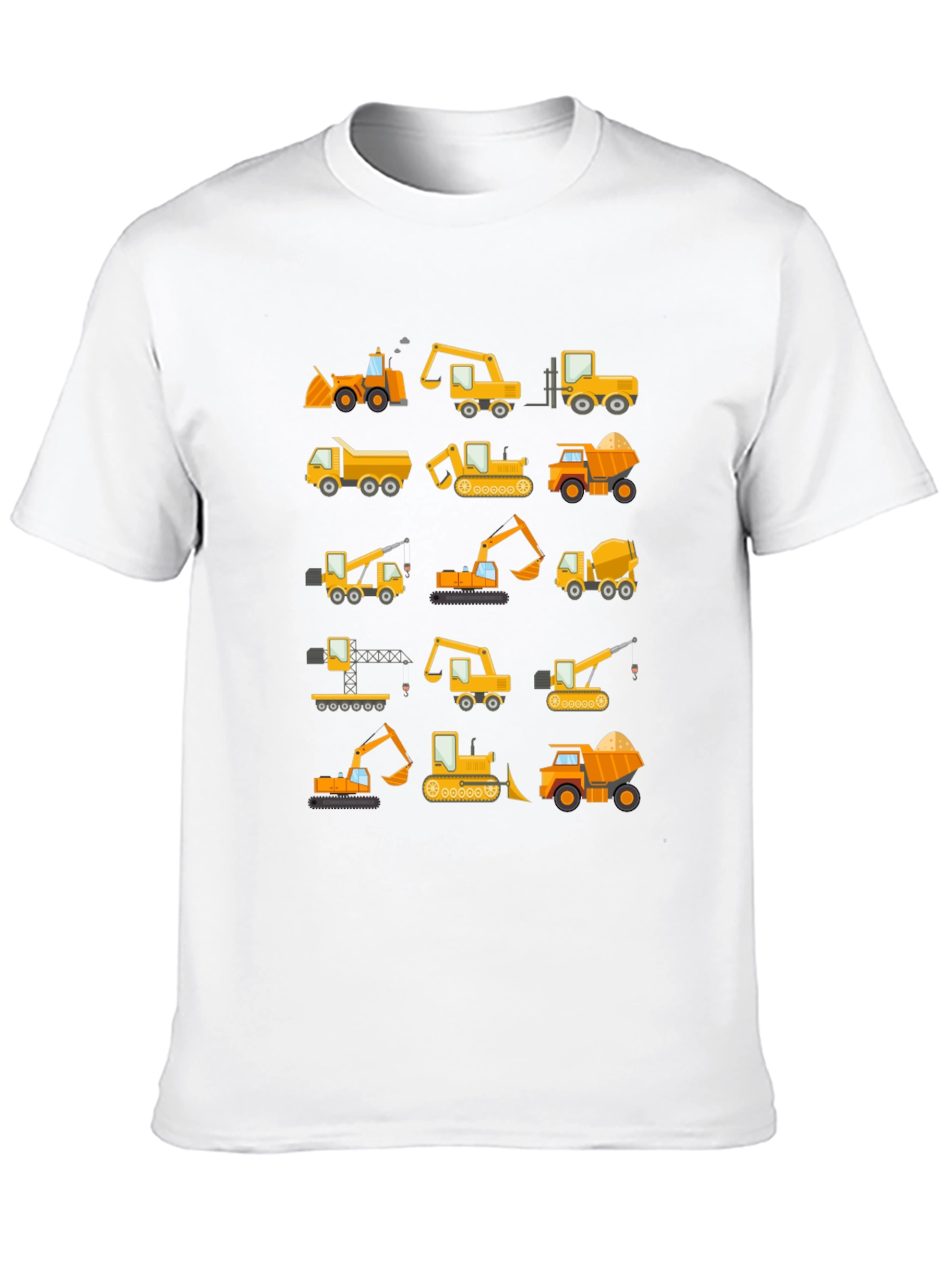 Black Construction Vehicles Pattern T-Shirt view 10