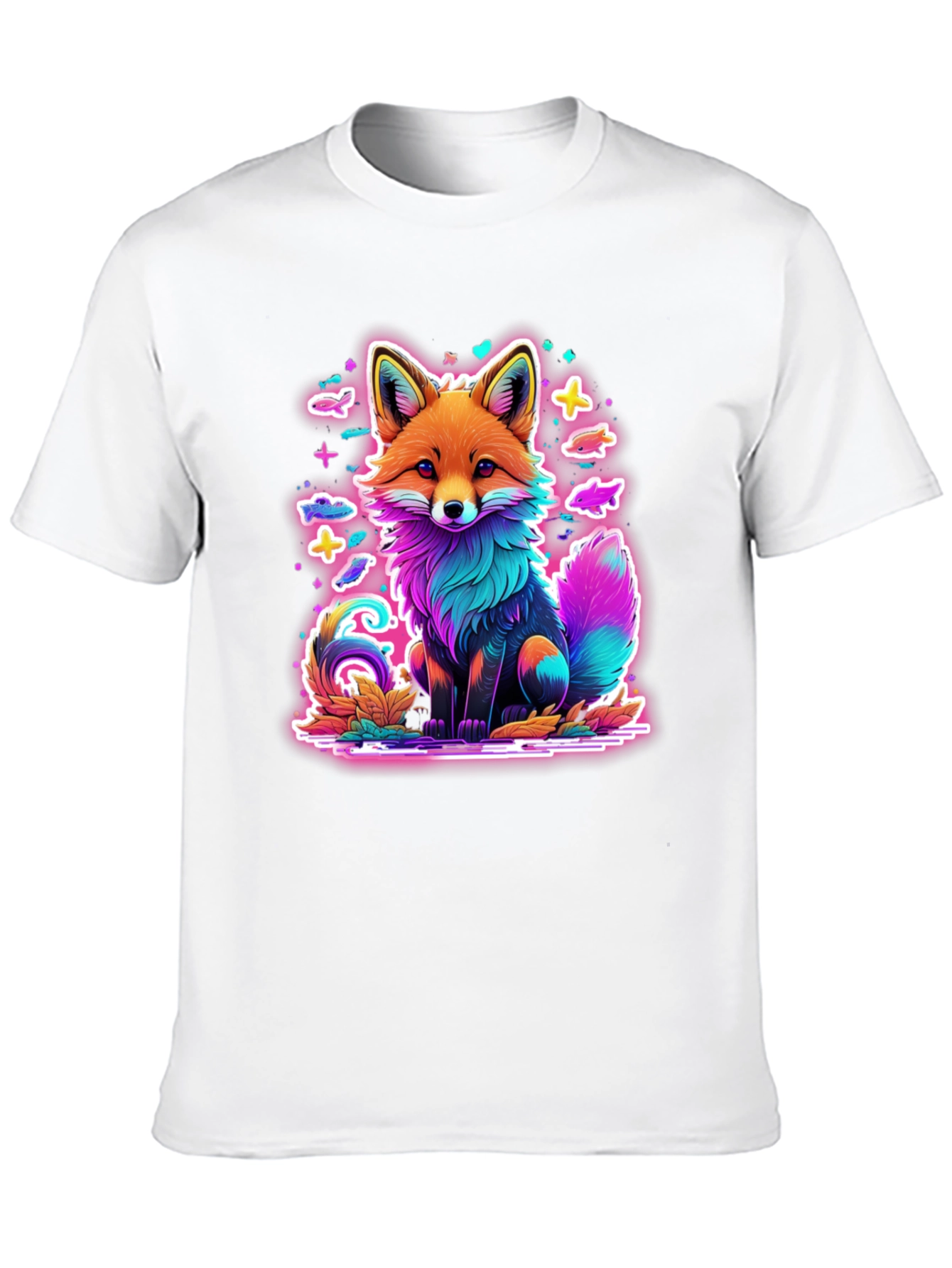 Black Neon Fox Graphic Tee - Unique Colorful Design view 10