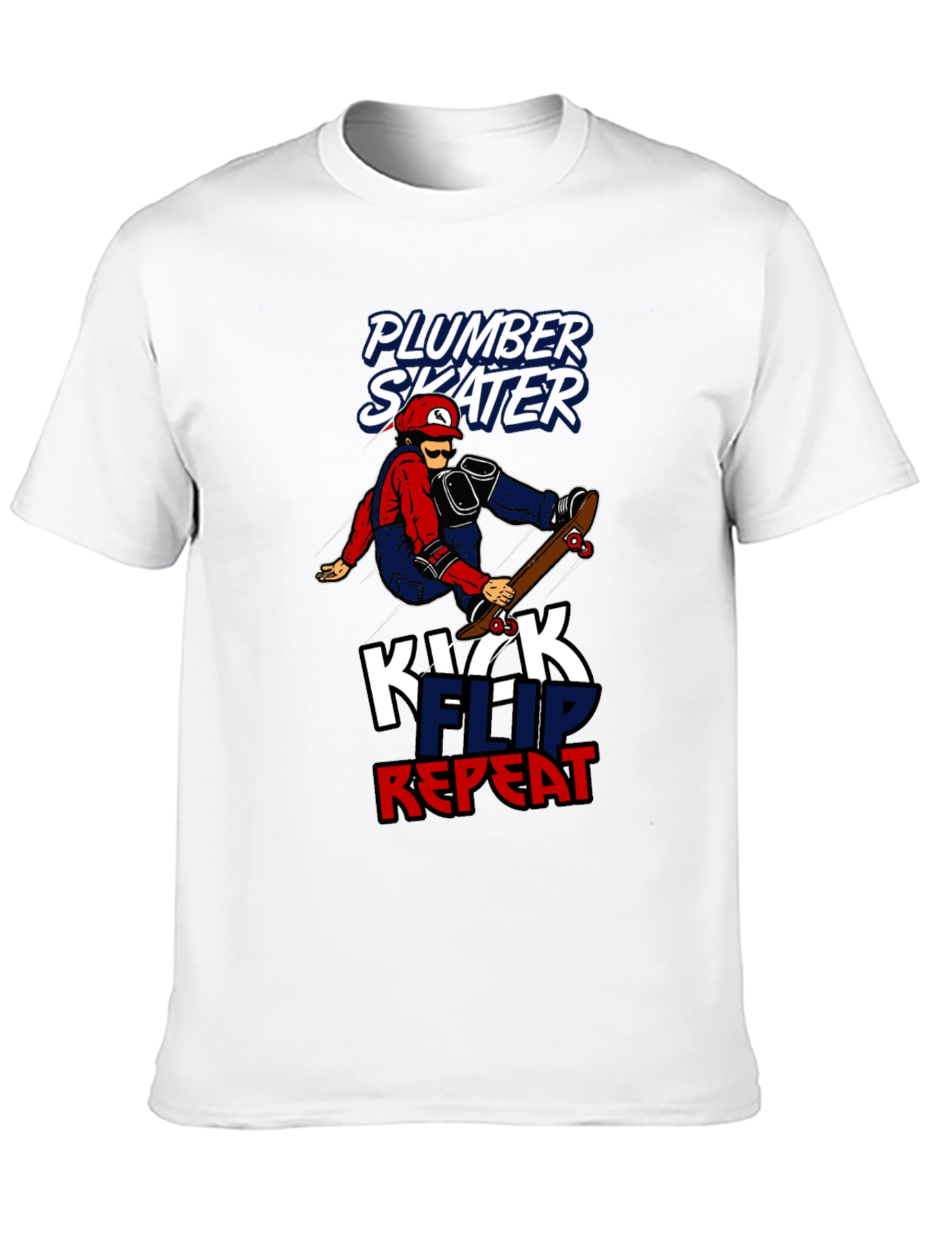 Black Plumber Skater T-Shirt - Kickflip Repeat Graphic Tee view 10