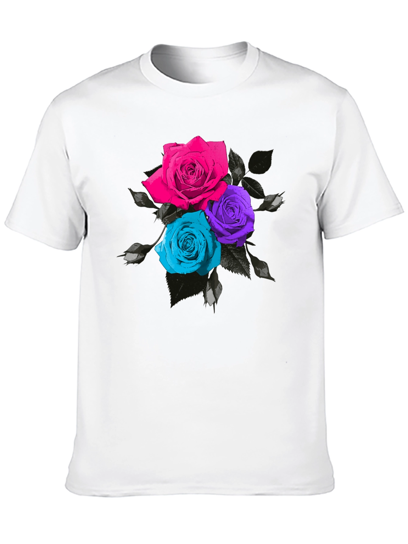 Black Floral Roses T-Shirt - Unique Colorful Design view 10