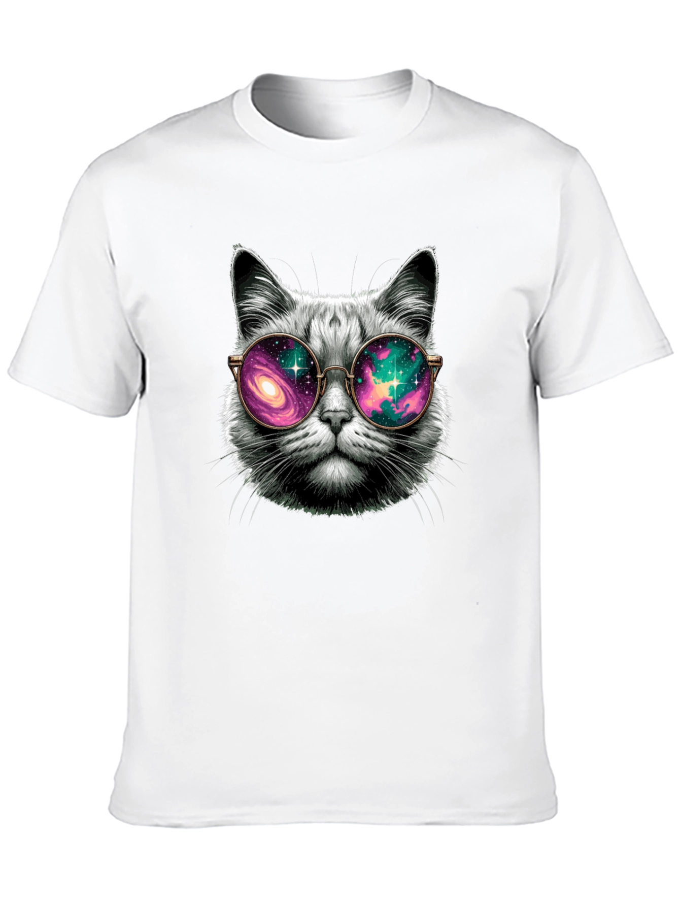 Black Cool Cat Galaxy Glasses T-Shirt view 10