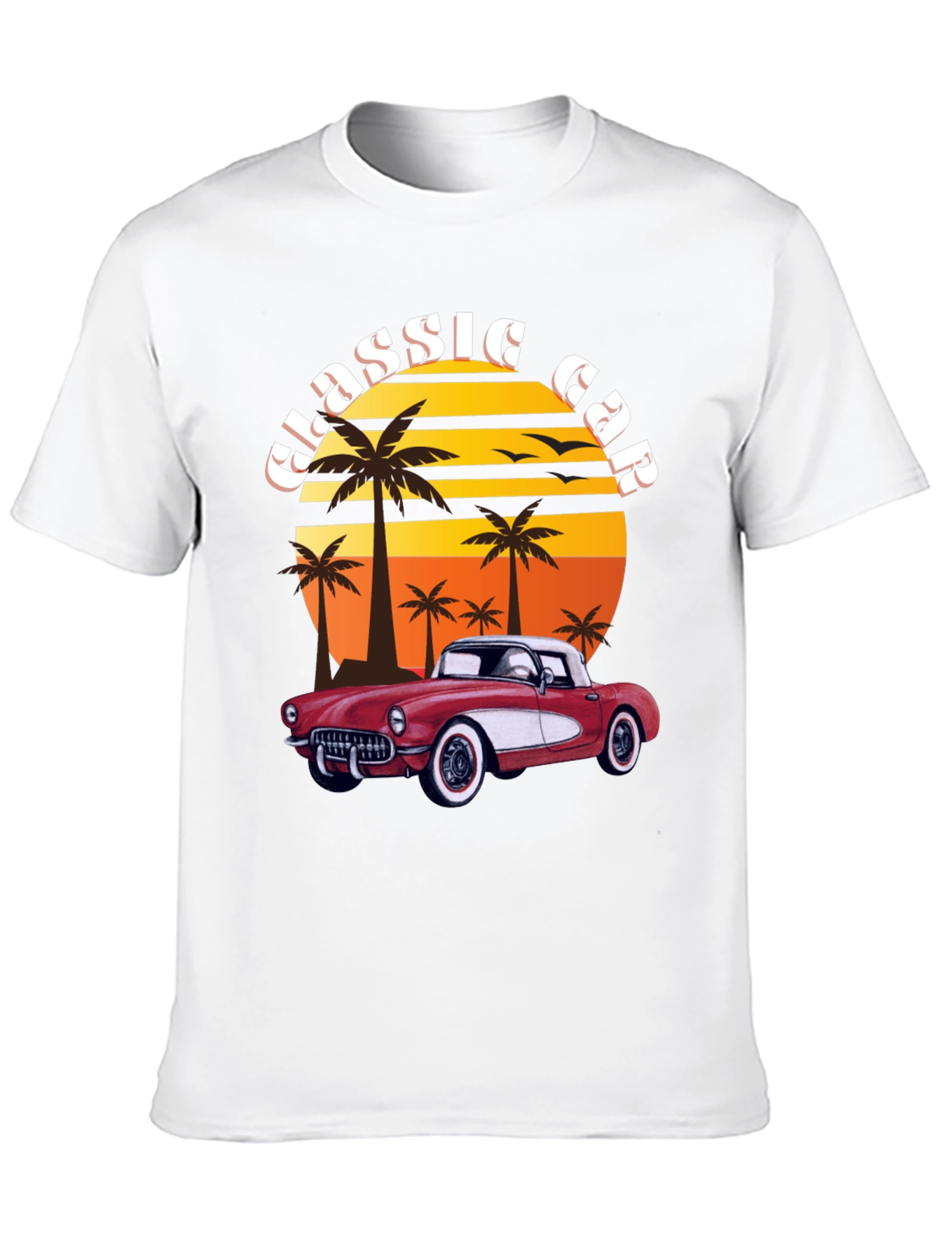 Black Classic Car T-Shirt - Retro Sunset Design view 10