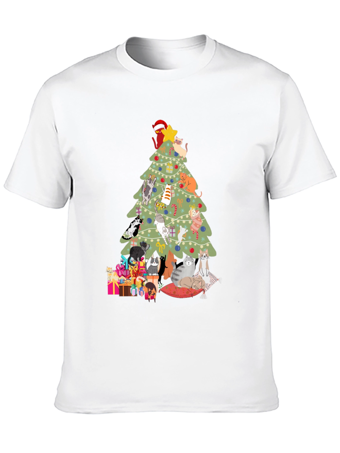 Black Cat Christmas Tree T-Shirt Holiday Tee view 10
