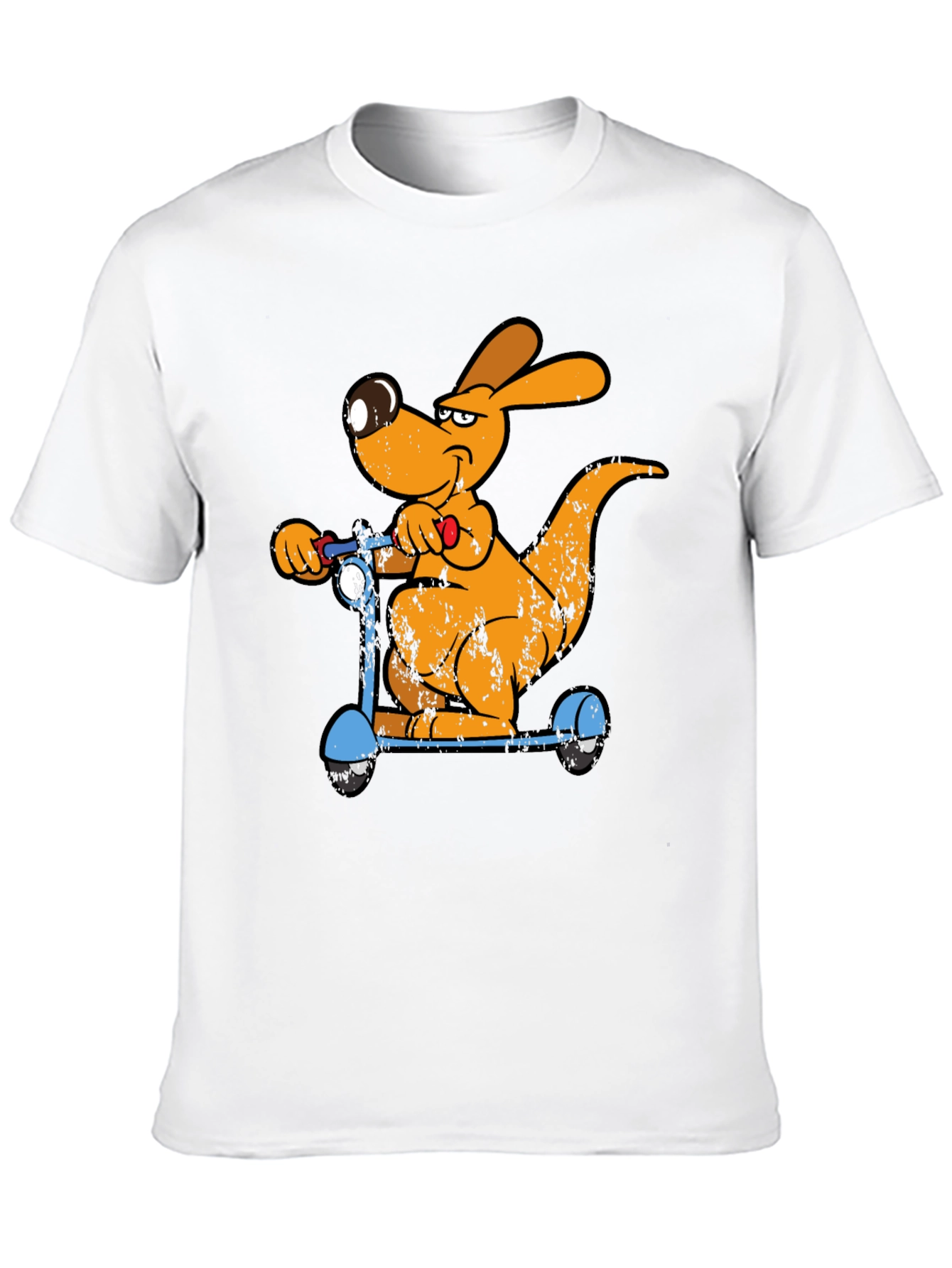Black Cartoon Kangaroo Scooter Graphic Tee - Cool Black T-Shirt view 10