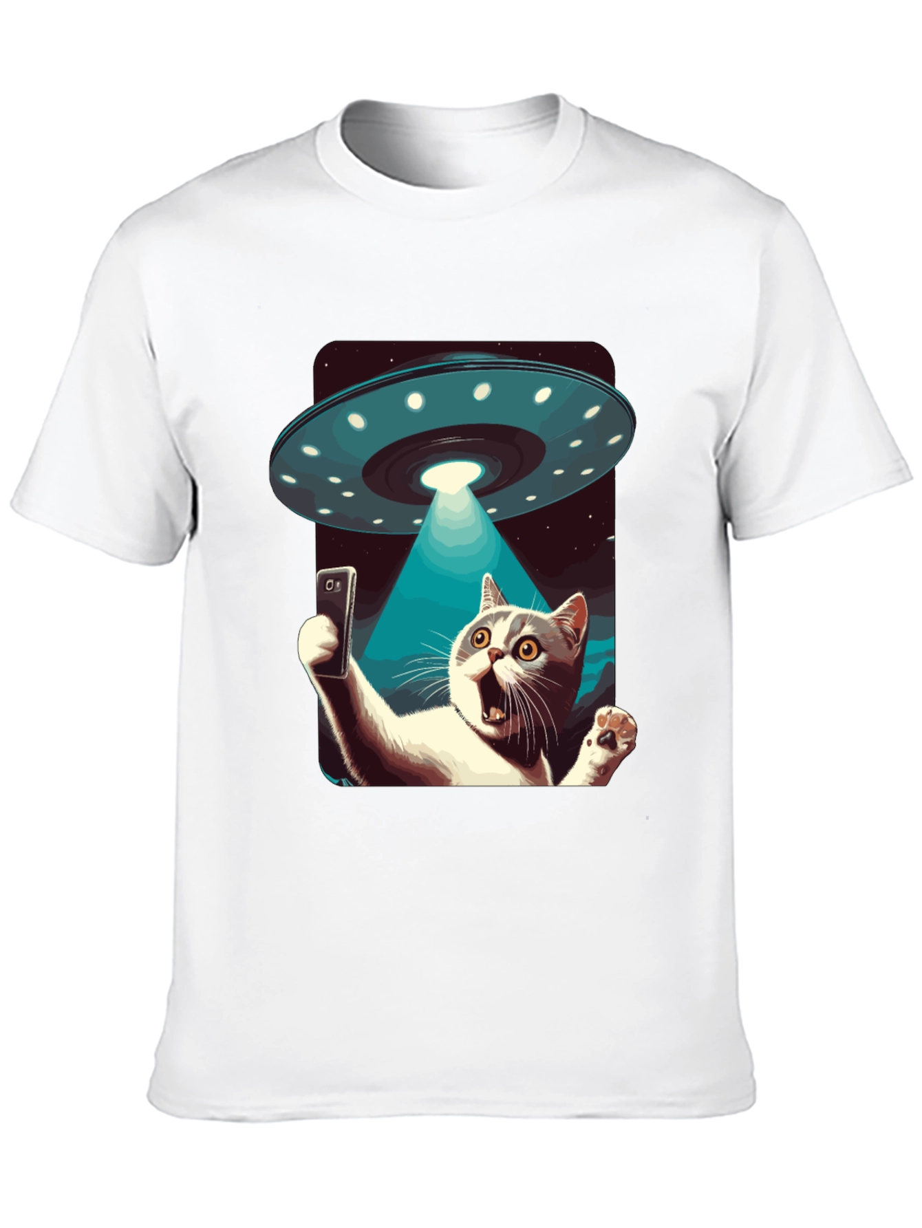 Black Alien Abduction Cat Selfie T-Shirt view 10