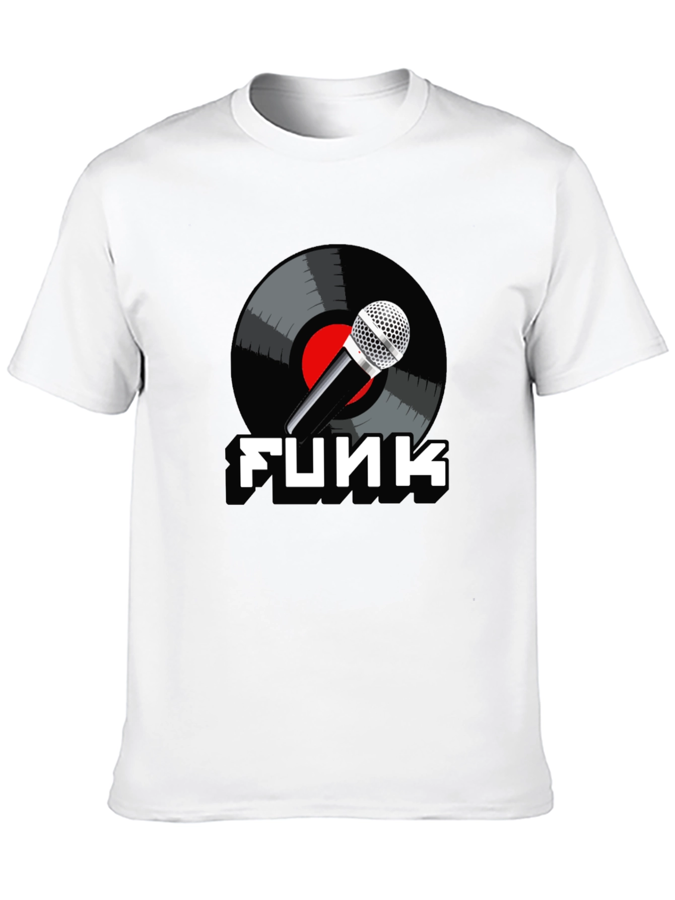 Black Funk Music T-Shirt with Microphone and Vinyl Record Design view 10