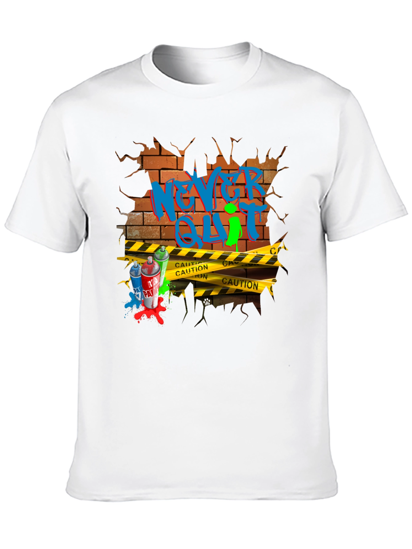 Black Never Quit Graffiti Brick Wall T-Shirt view 10