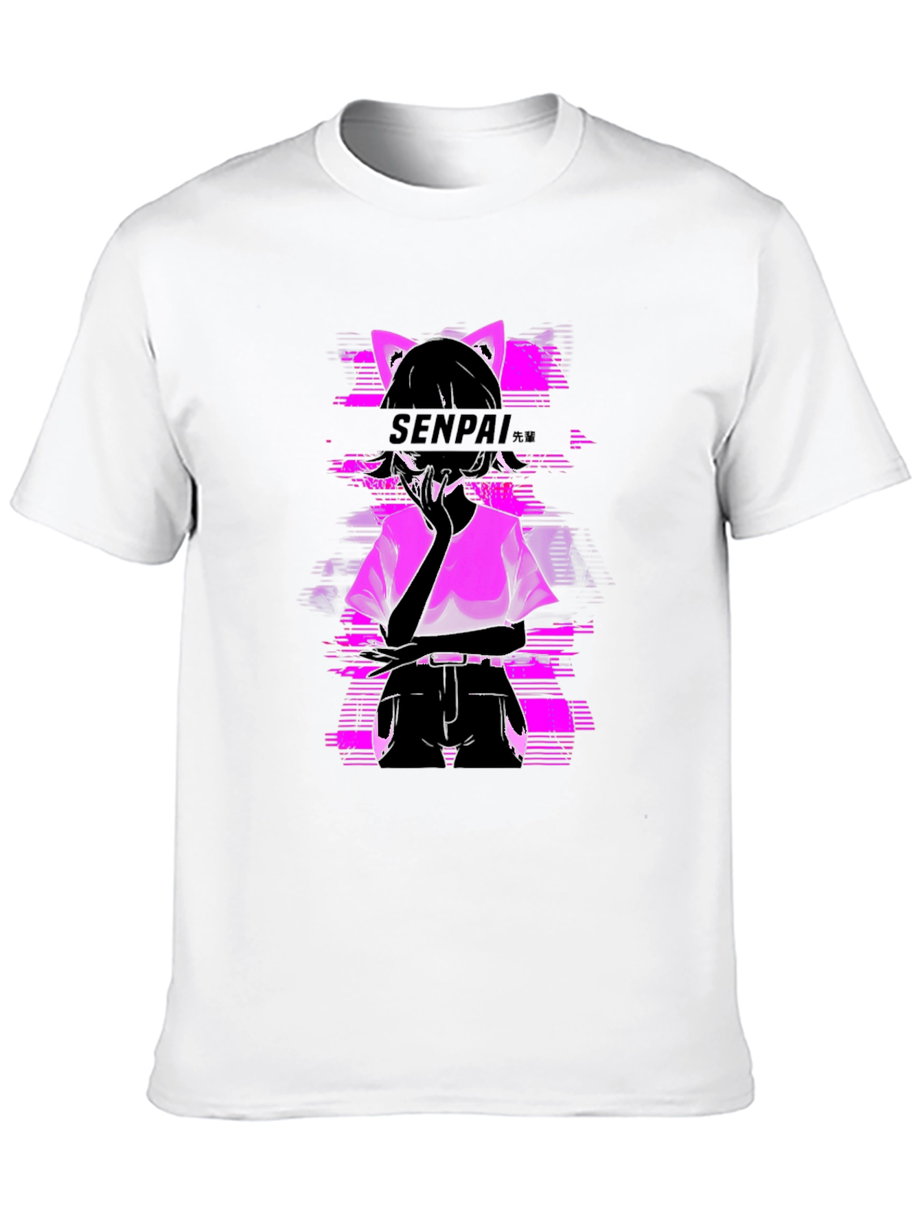 Black Senpai Anime Girl Graphic Tee - Black Cotton T-Shirt view 10