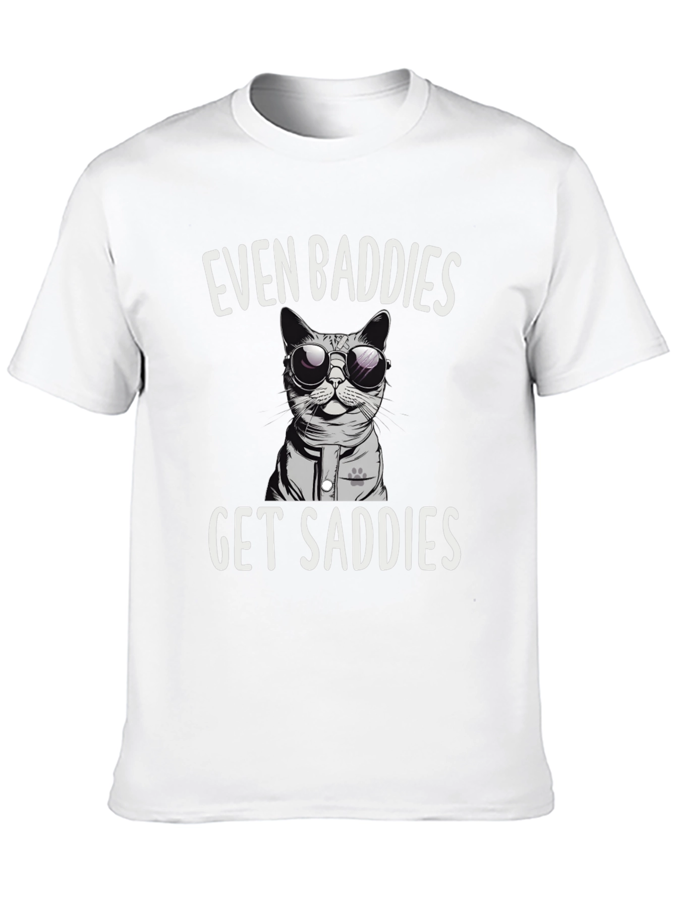 Black Even Baddies Get Saddies T-Shirt Funny Cat Tee view 10