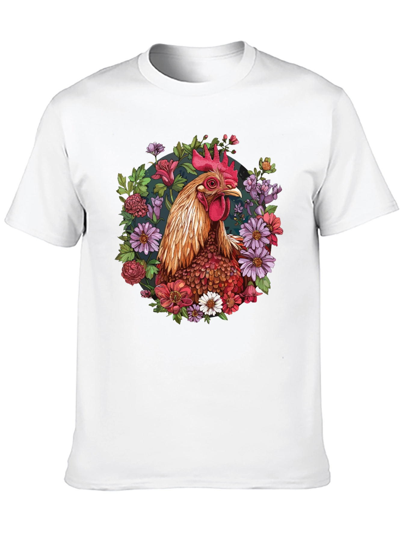 Black Rooster Floral T-Shirt - Unique Graphic Tee view 10