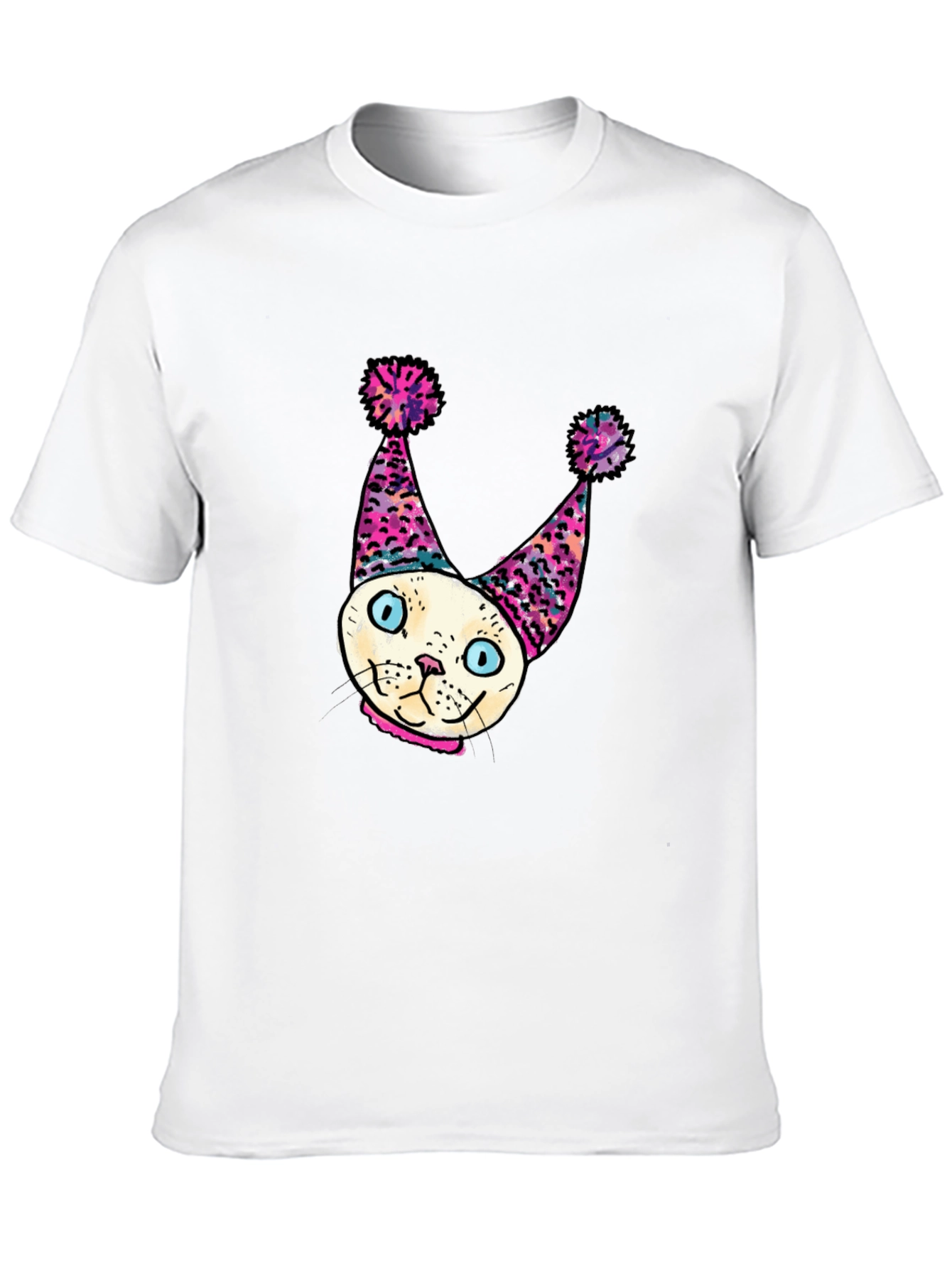 Black Whimsical Cat Clown T-Shirt - Unique Graphic Tee view 10