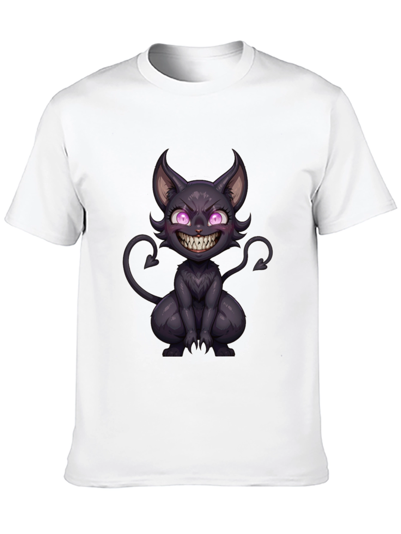 Black Men's Black T-Shirt with Devil Cat Graphic view 10
