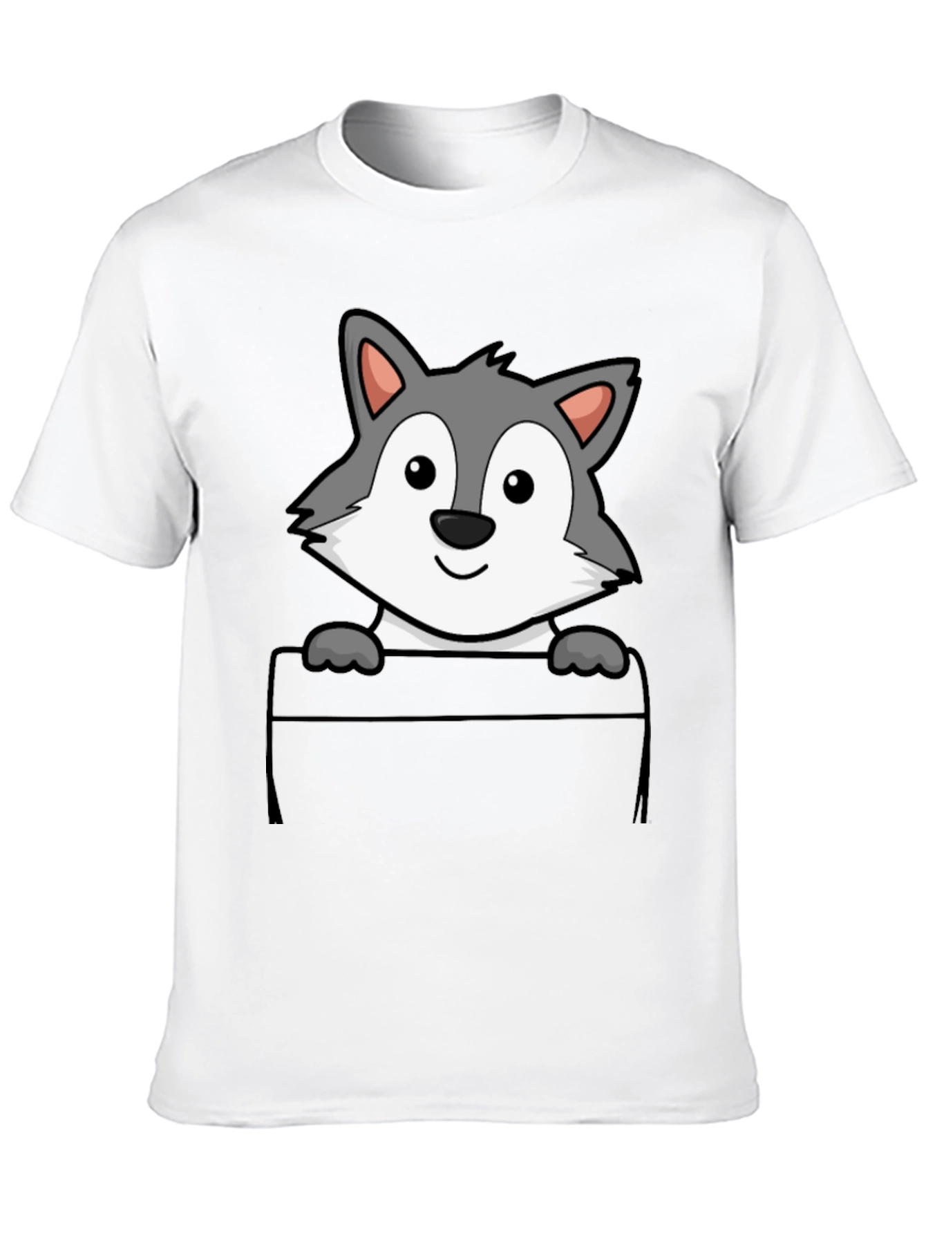 Black Cartoon Wolf Pocket Print T-Shirt view 10