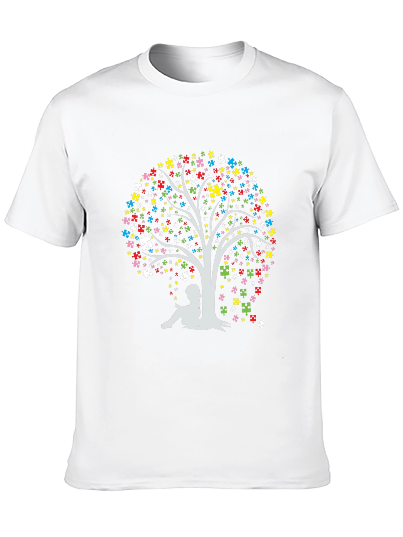 Black Autism Awareness Puzzle Tree T-Shirt view 10
