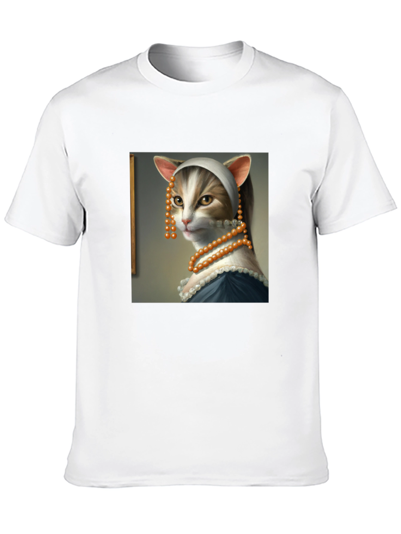 Black Cat with a Pearl Earring T-Shirt - Funny Art Tee view 10