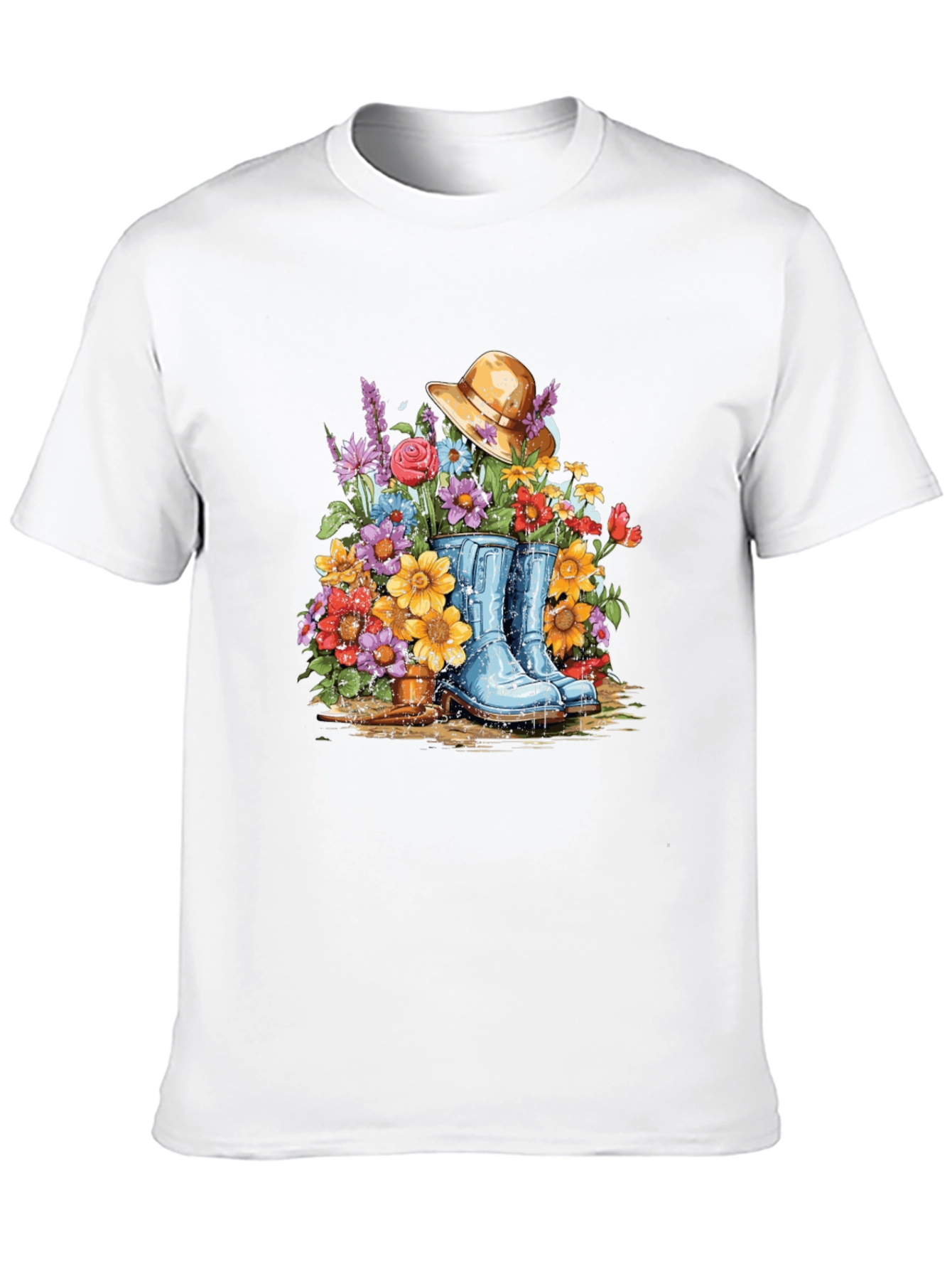 Black Floral Boot T-Shirt - Gardening Design view 10