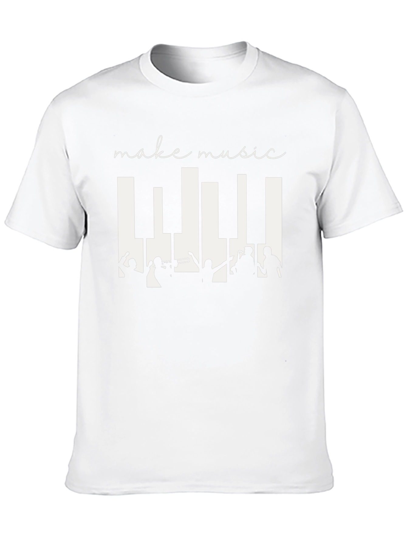 Black Make Music Black T-Shirt - Band Silhouette & Piano Keys Design view 10
