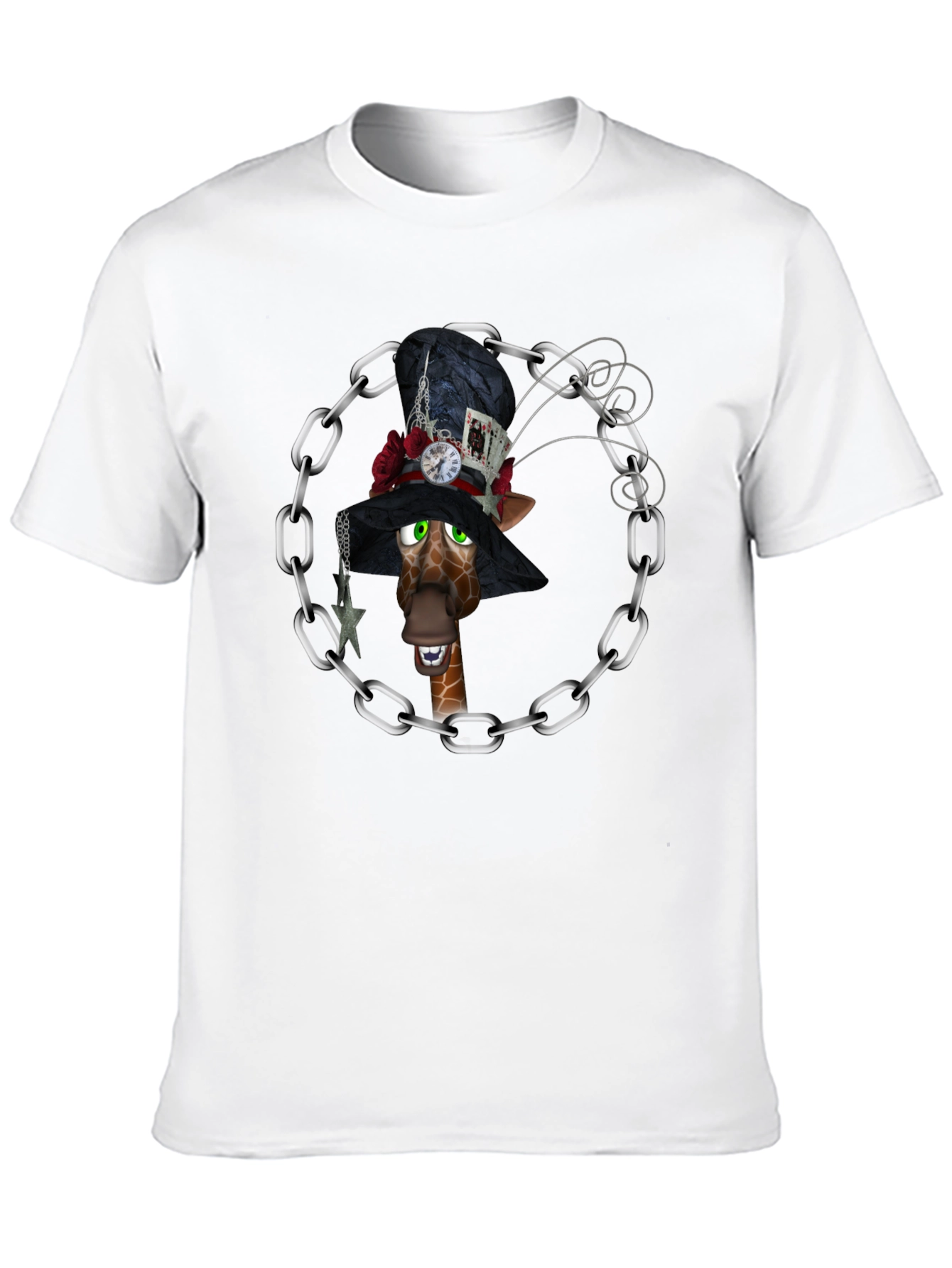 Giraffe Mad Hatter T-Shirt, Black Cotton Tee - 10