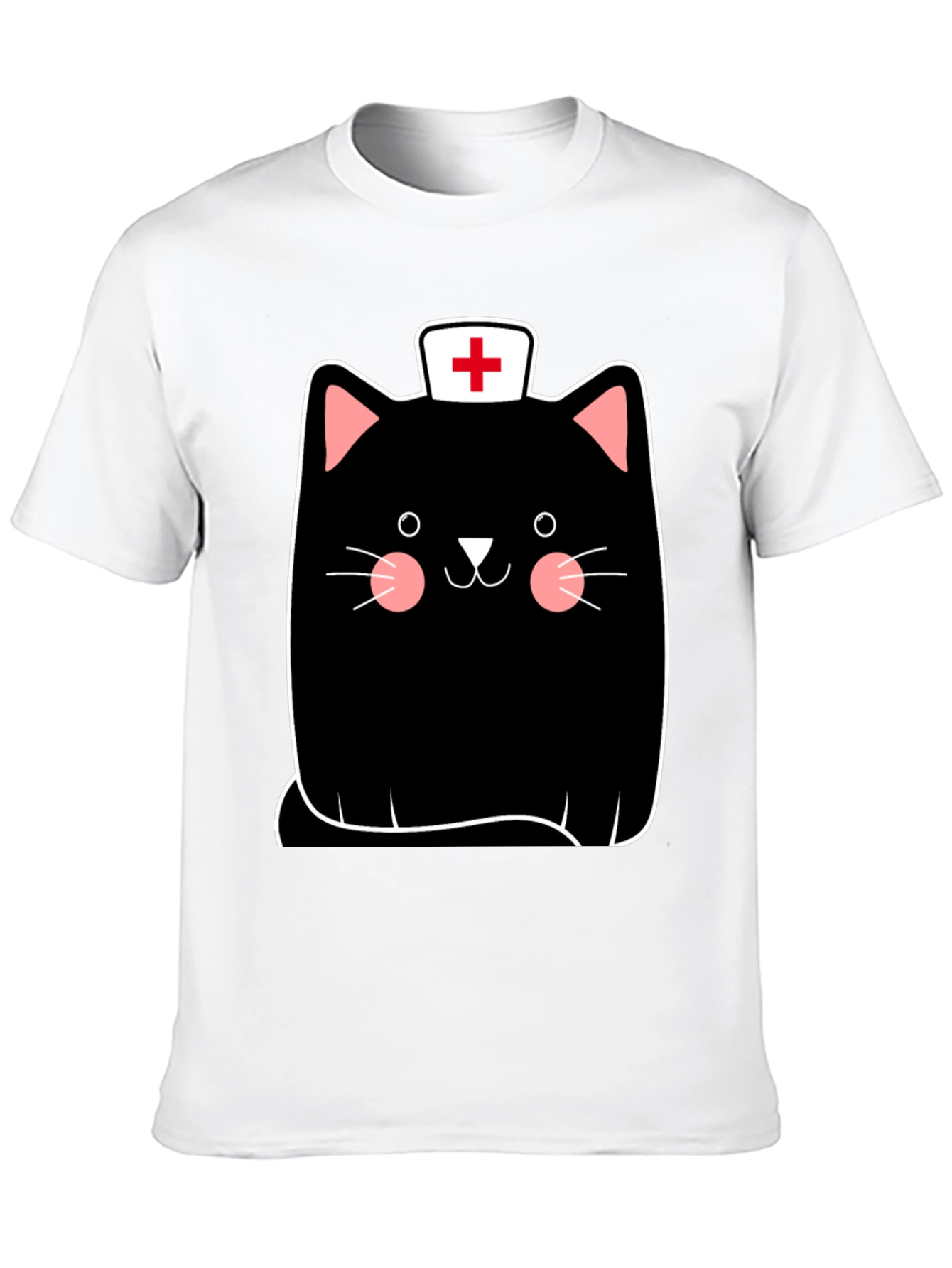 Black Nurse Cat Graphic Tee - Black Cotton T-Shirt view 10