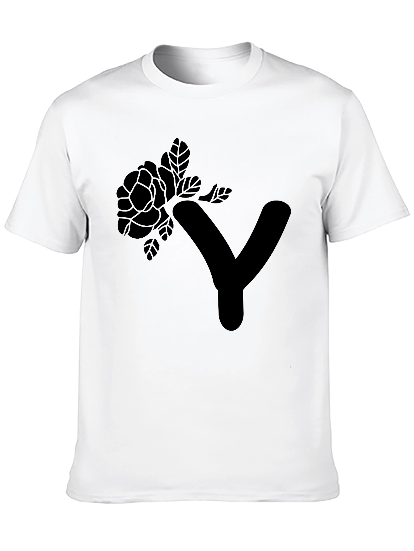 Black Floral Y Graphic Tee - Modern Black Cotton T-Shirt view 10