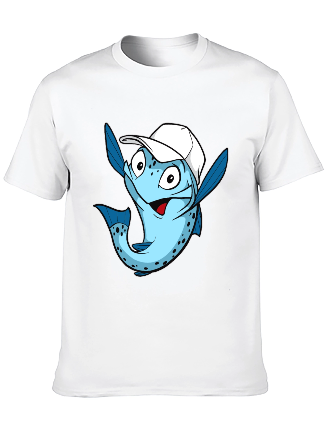 Black Funny Fish with Cap Graphic Tee - Black Cotton T-Shirt view 10