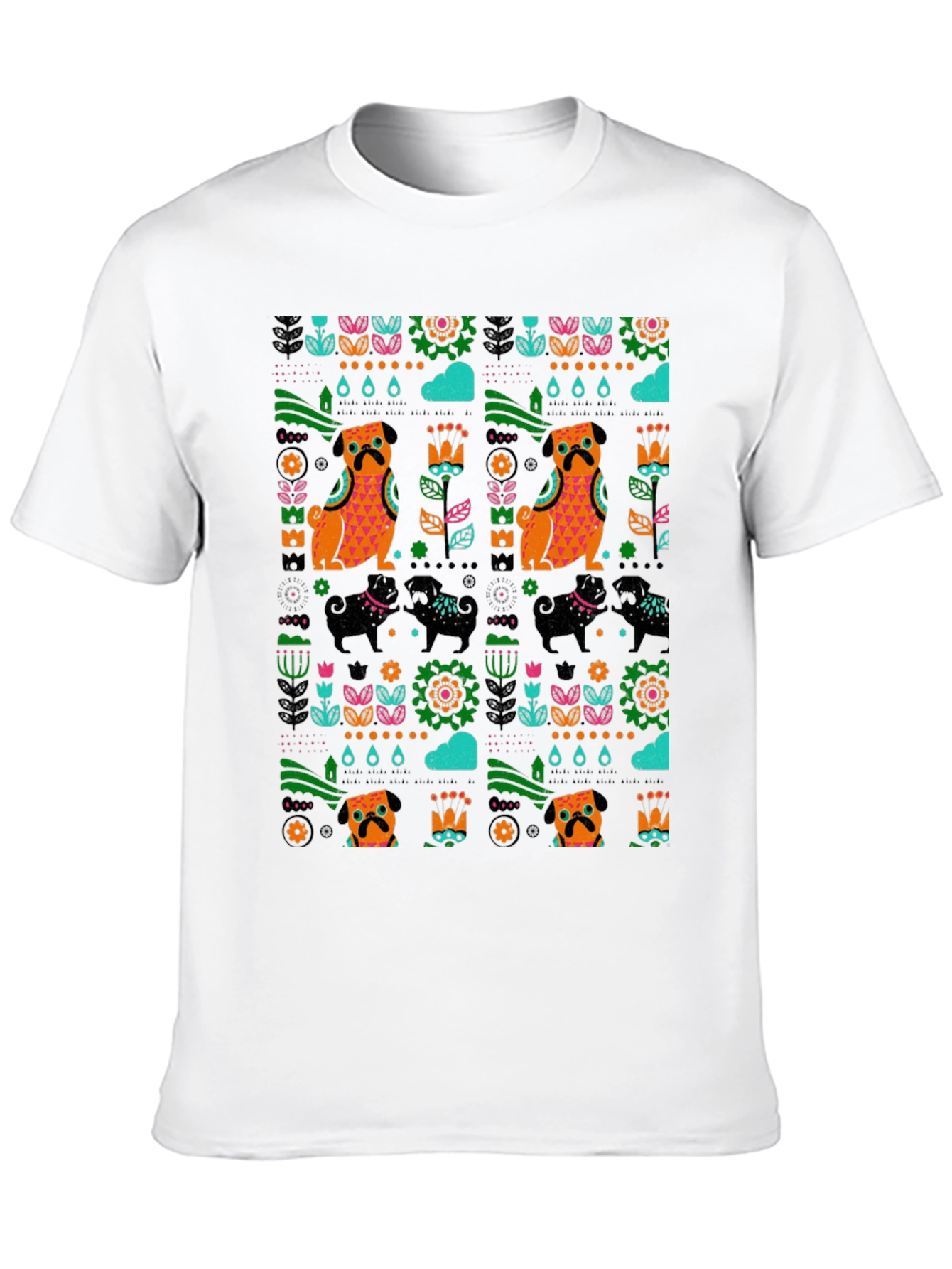 Black Funky Patterned Pug Graphic Black T-Shirt view 10