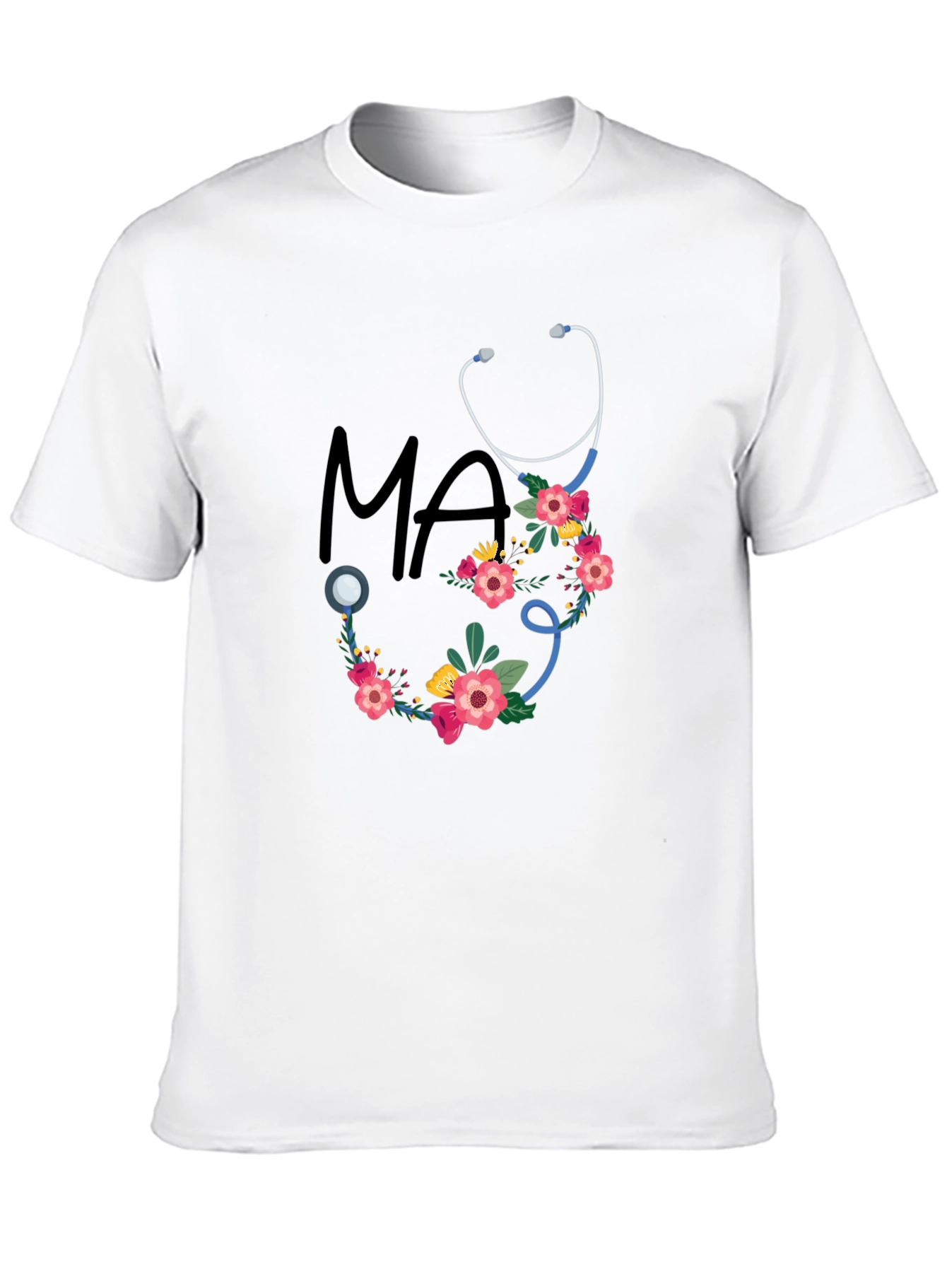 Black Floral Stethoscope MA T-Shirt - Medical Assistant Style view 10