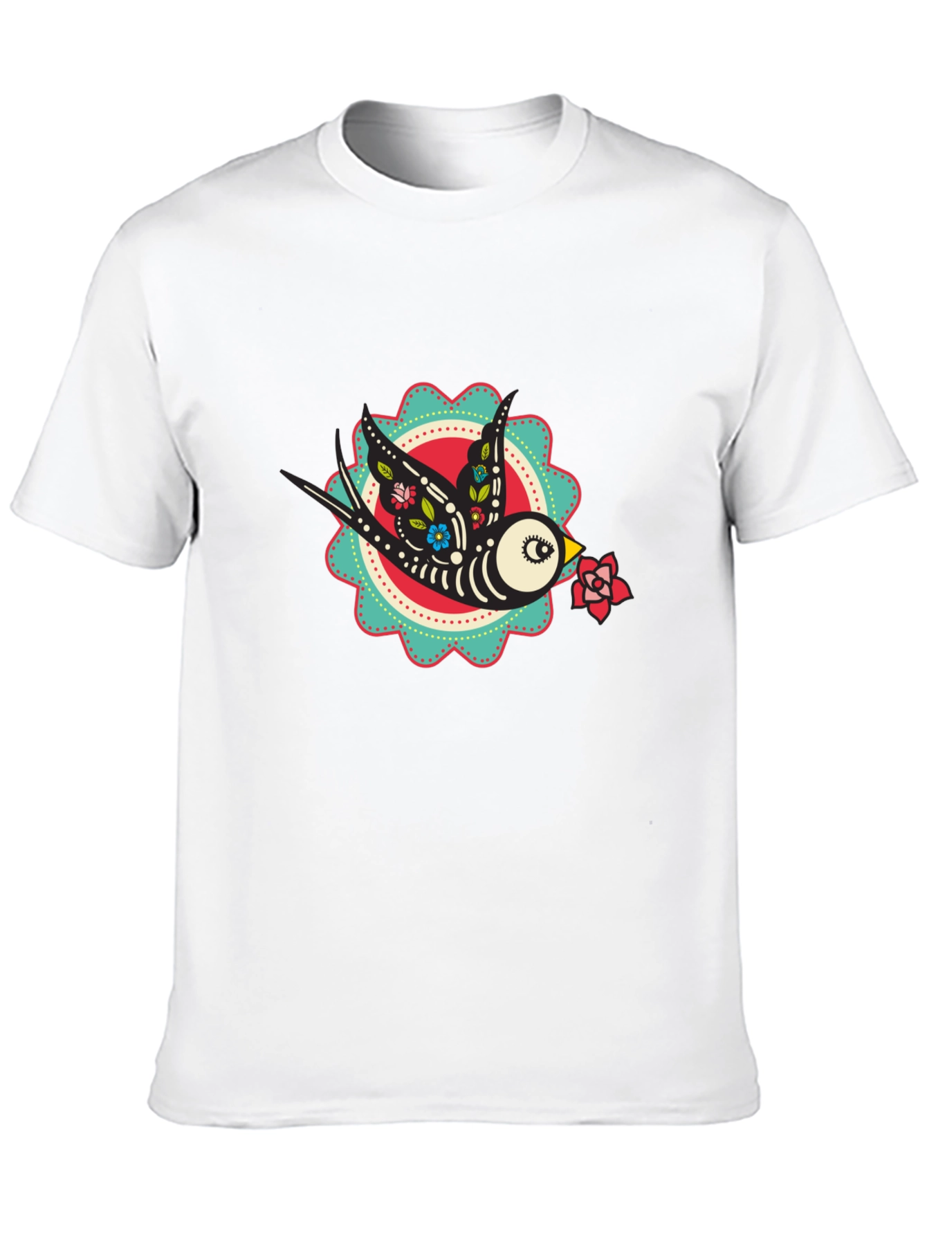 Black Day of the Dead Bird Graphic Tee - Black Cotton T-Shirt view 10
