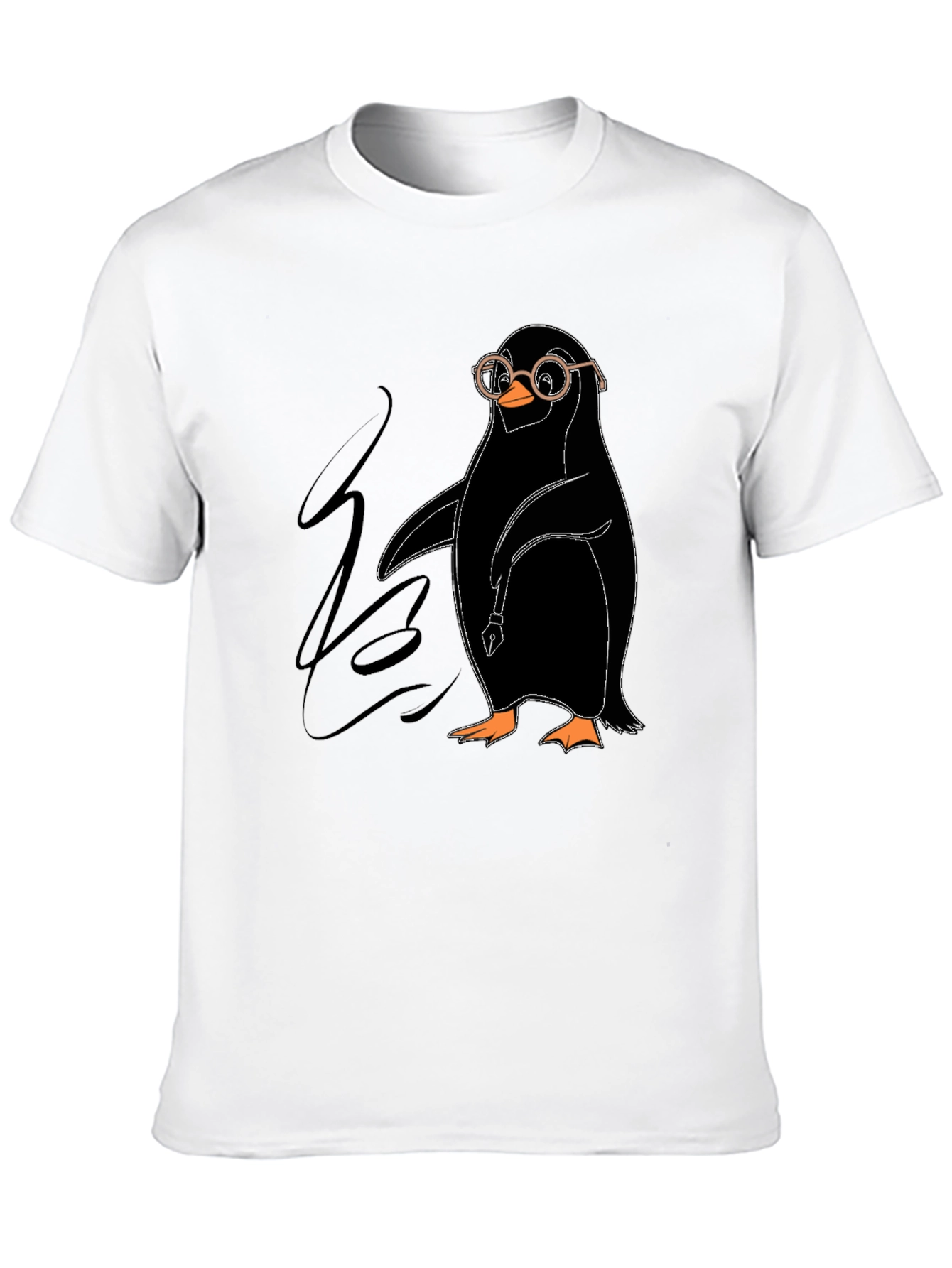 Black Penguin with Glasses Graphic Tee - Quirky Black T-Shirt view 10