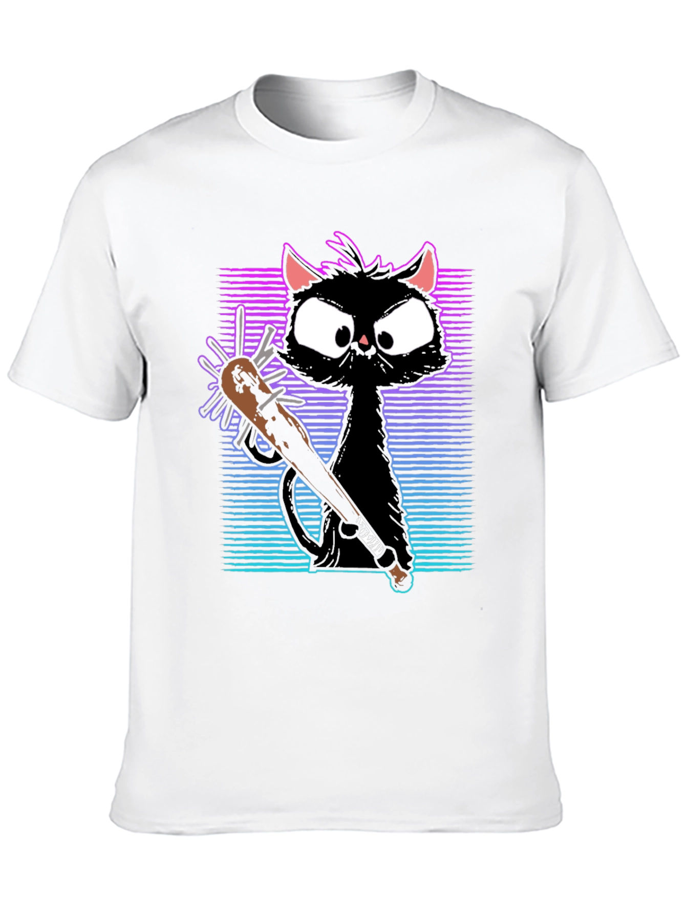 Black Gangster Cat T-Shirt with Spiked Bat - Black view 10