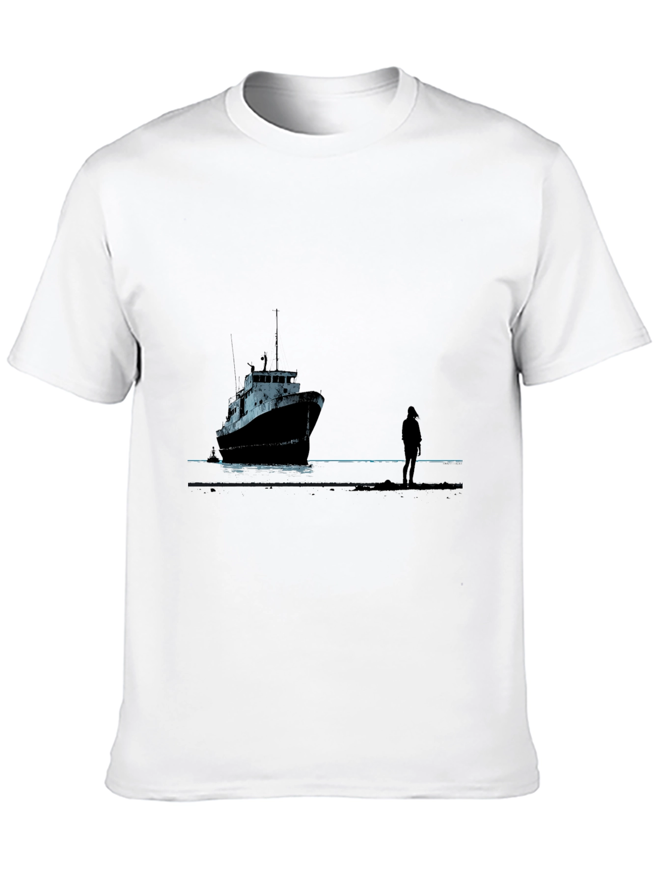 Black Ship Silhouette Graphic Black Tee view 10