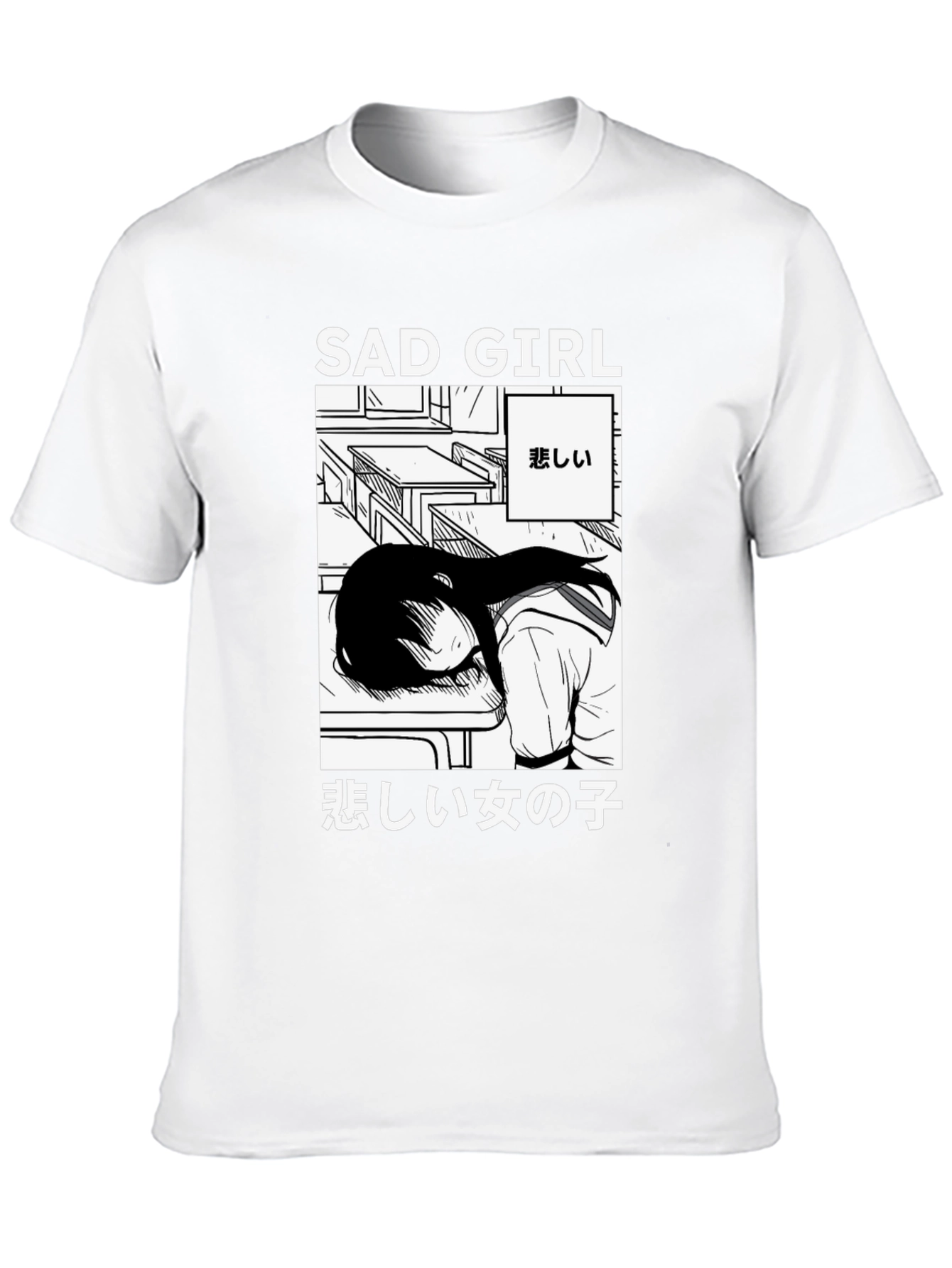 Black Sad Girl Anime Graphic T-Shirt - Unisex view 10