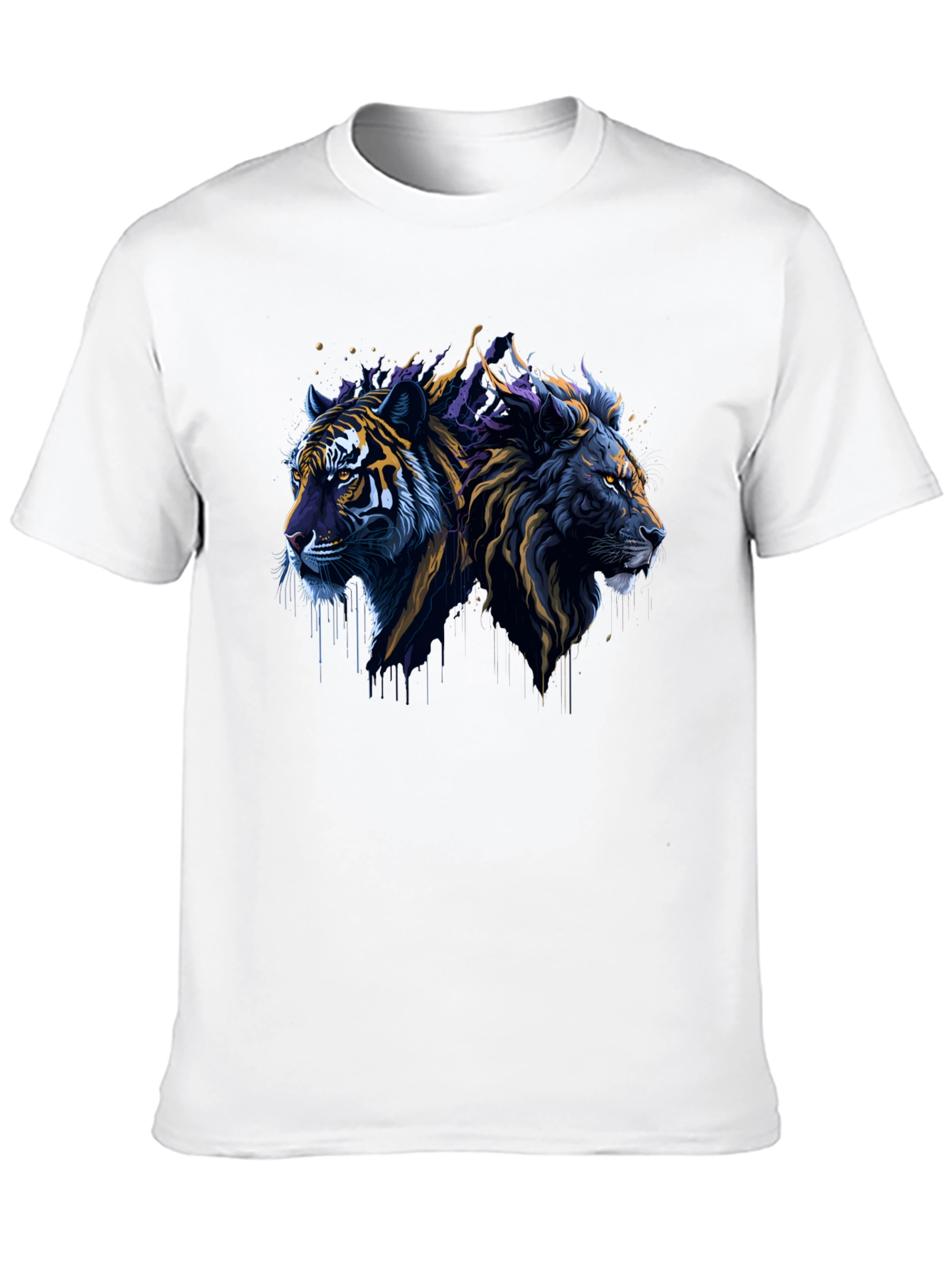 Black Lion & Tiger Graphic Tee - Black Crew Neck T-Shirt view 10