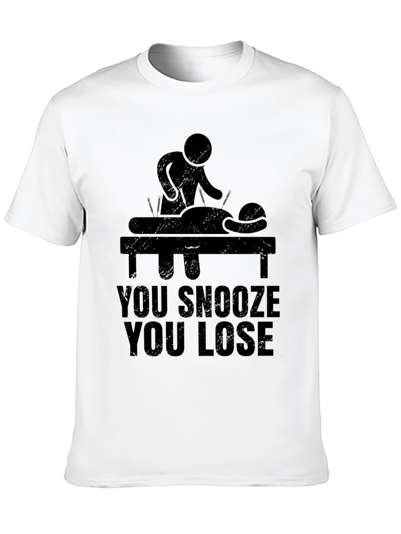 Black Acupuncture T-Shirt - You Snooze You Lose Funny Tee view 10