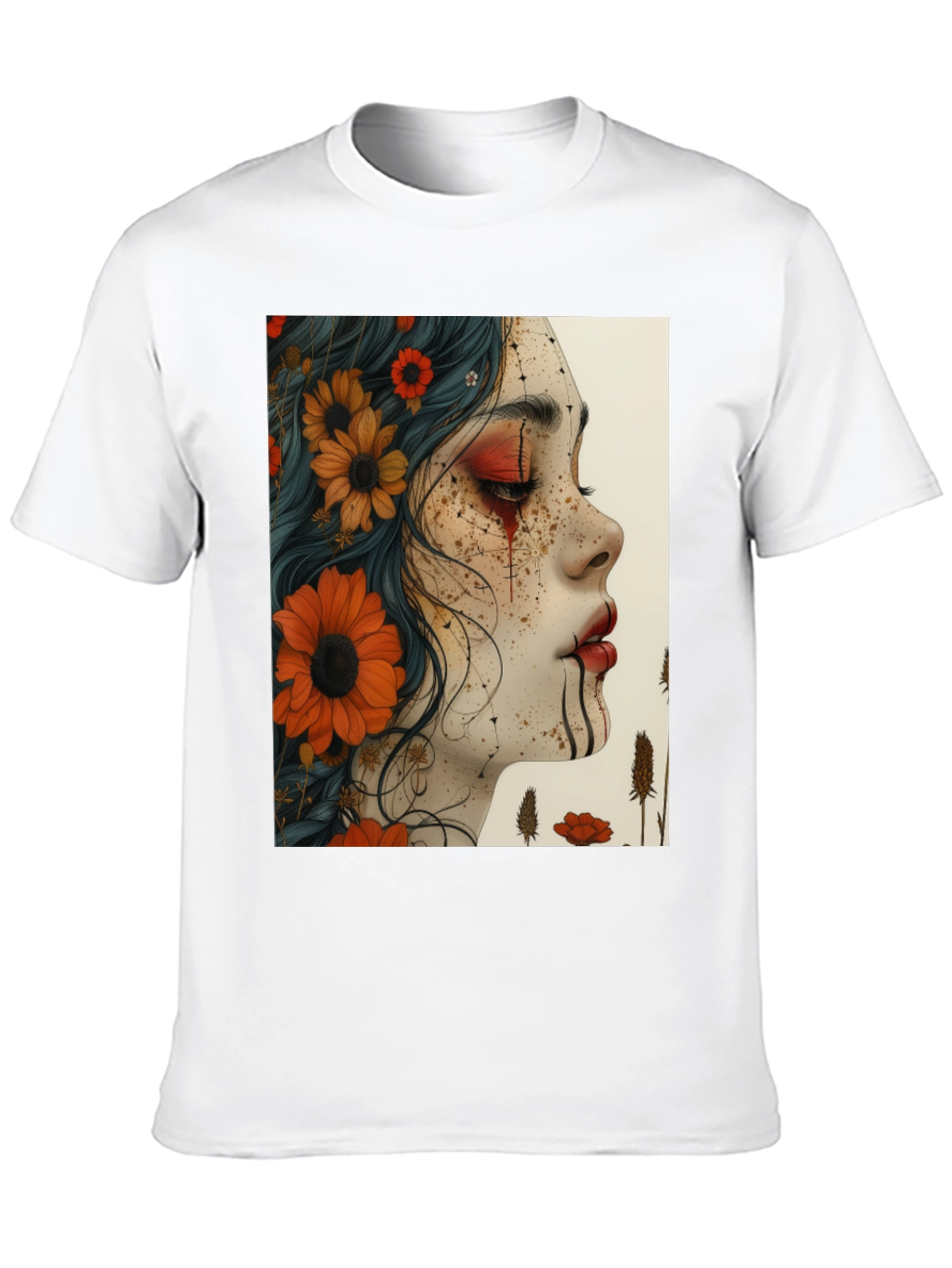 Floral Woman Graphic Black T-Shirt - 10