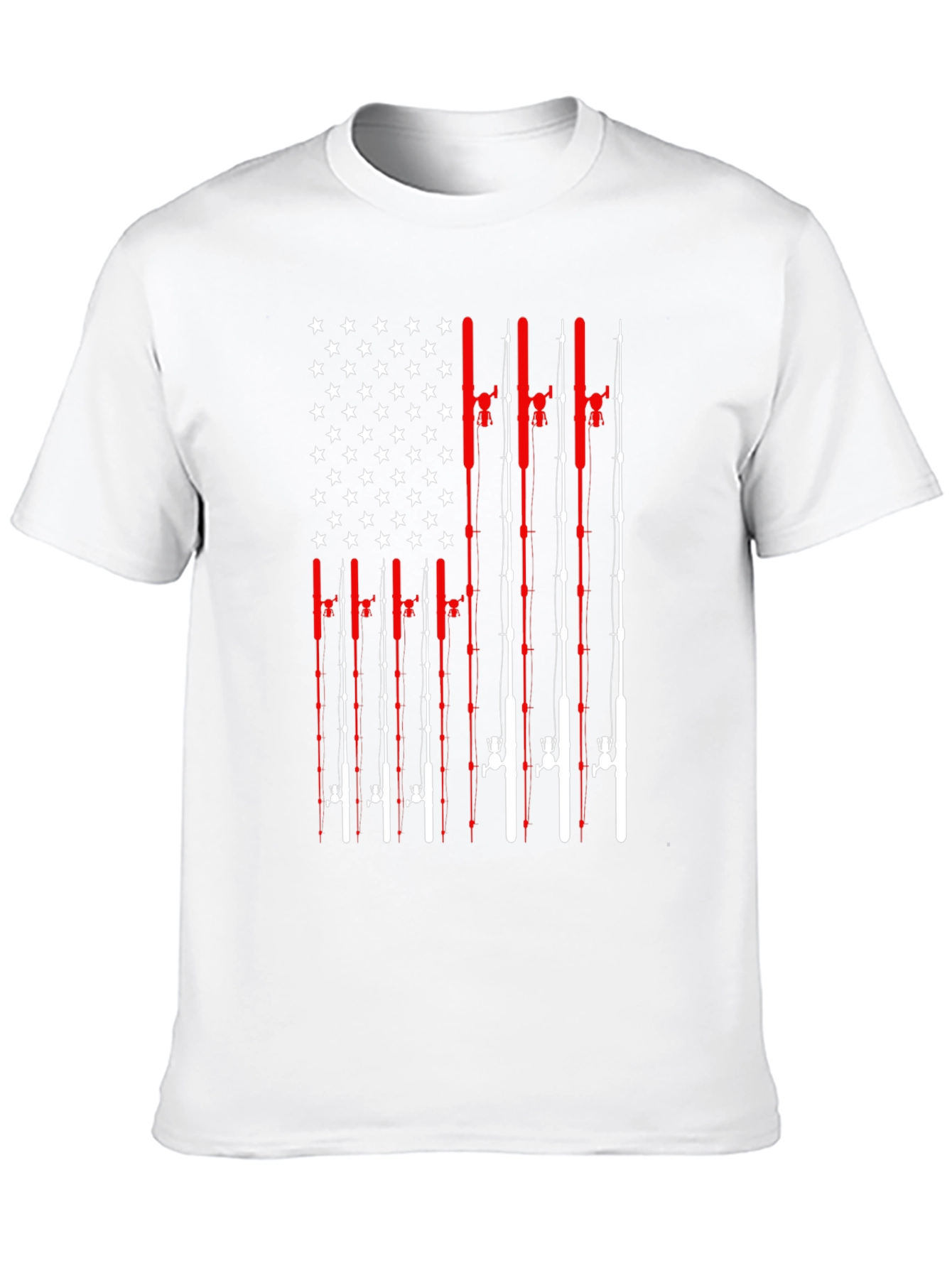 Black Fishing Rod American Flag Patriotic Graphic T-Shirt view 10