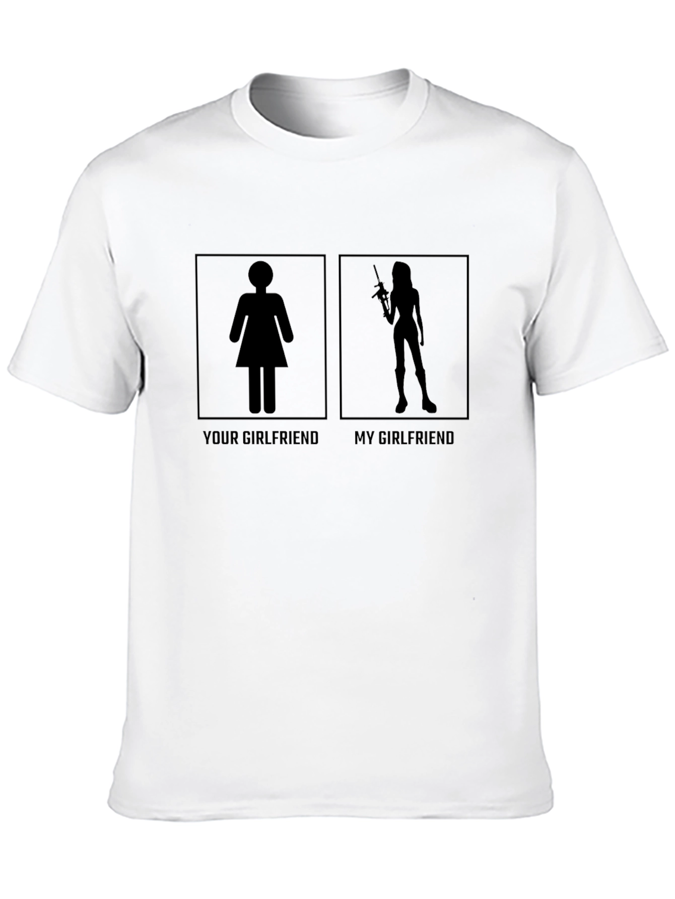 Black Funny Graphic T-Shirt - Your Girlfriend vs. My Girlfriend view 10