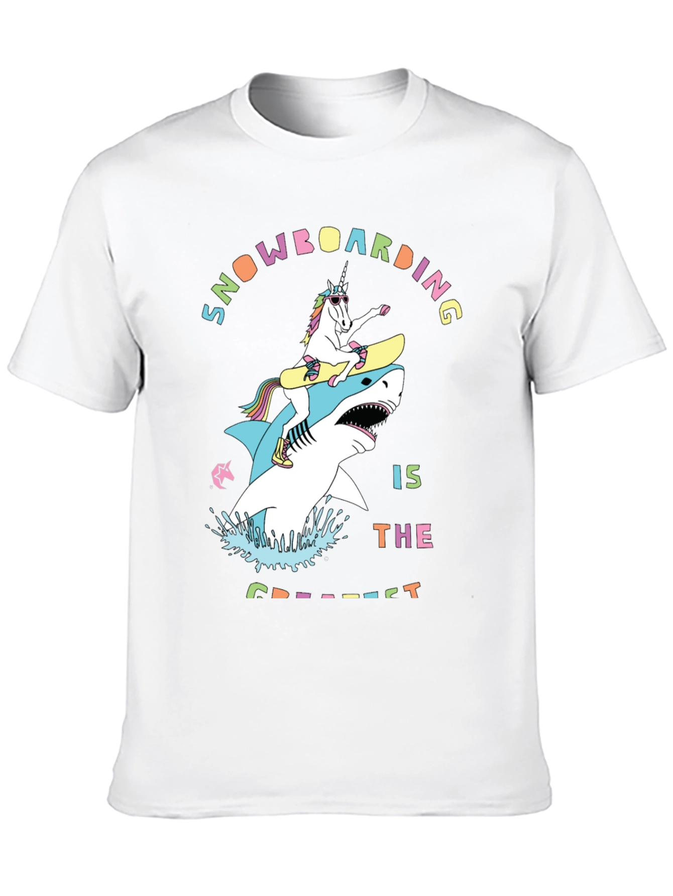 Black Snowboarding Shark & Unicorn Graphic Tee view 10