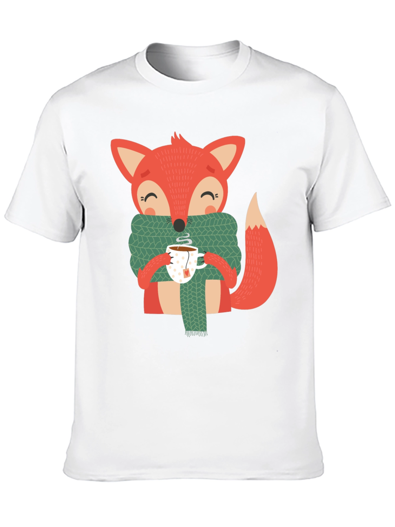 Black Cute Fox Winter Tee - Snug Scarf & Hot Tea Design view 10
