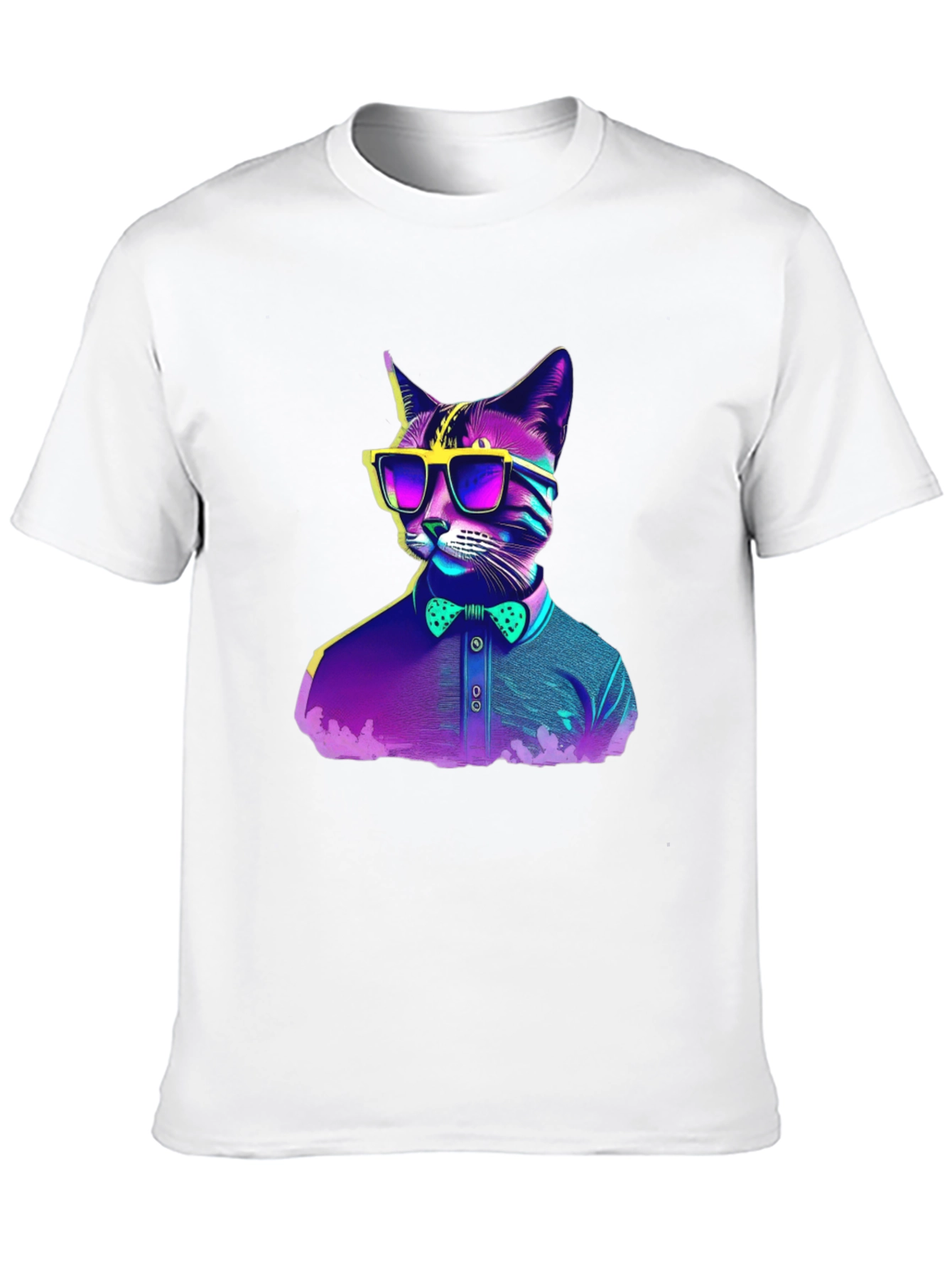 Black Hipster Cat T-Shirt - Cool Neon Design view 10