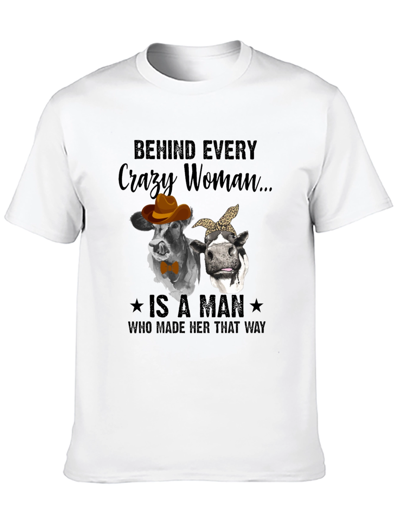 Black Crazy Woman Cow Graphic T-Shirt view 10