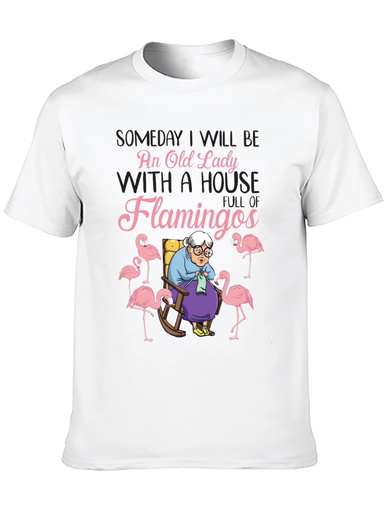 Black Old Lady Flamingo T-Shirt - Novelty Graphic Tee view 10