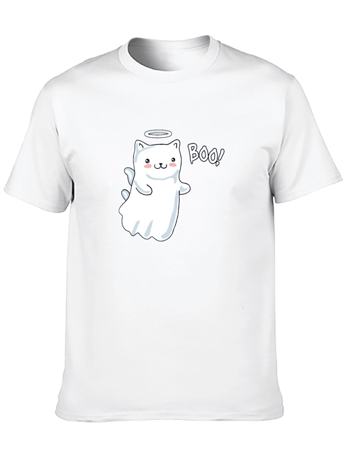 Cute Ghost Cat Boo! Black T-Shirt - 10