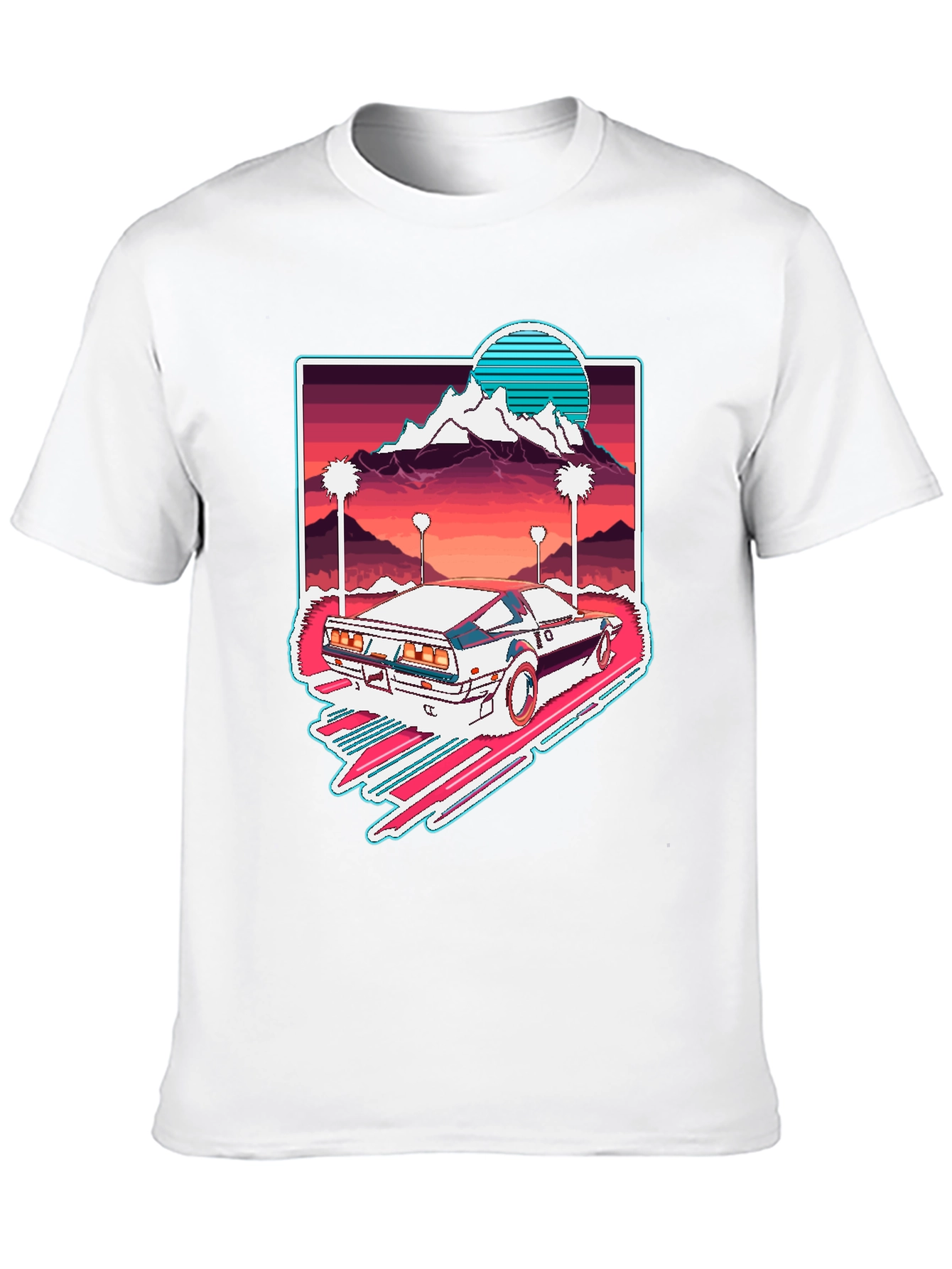 Black Retro Wave Car Graphic Tee - Synthwave Aesthetic T-Shirt view 10