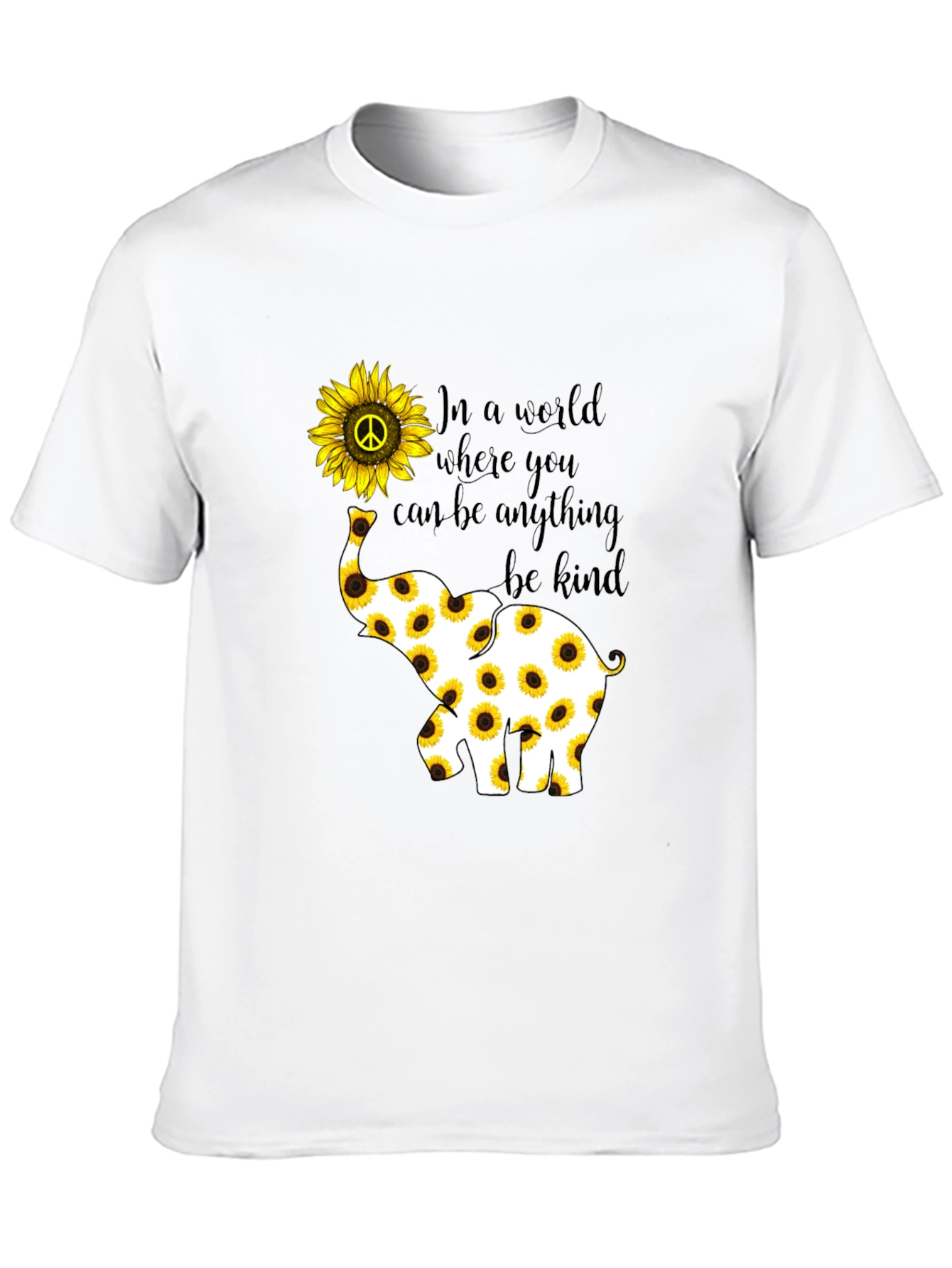 Black Sunflower Elephant Graphic Tee - Be Kind view 10