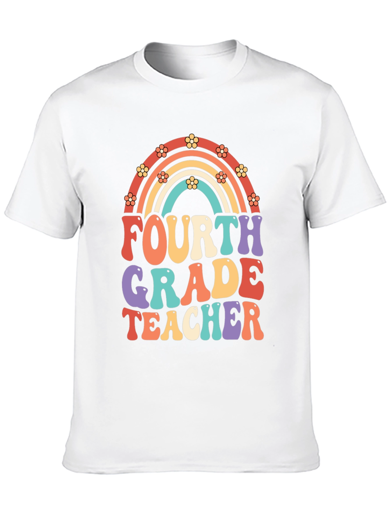 Black Fourth Grade Teacher Retro Rainbow T-Shirt view 10